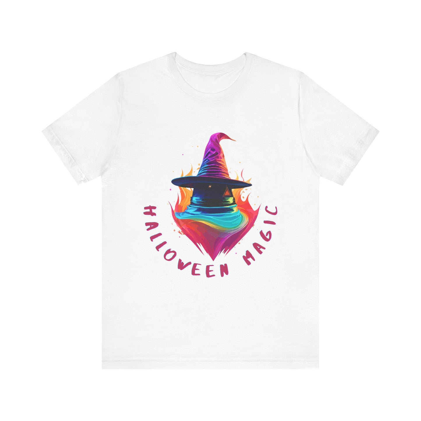 Whimsical Witch's Hat: Pop Art Neon Glow T-Shirt | Halloween Vibes Tee