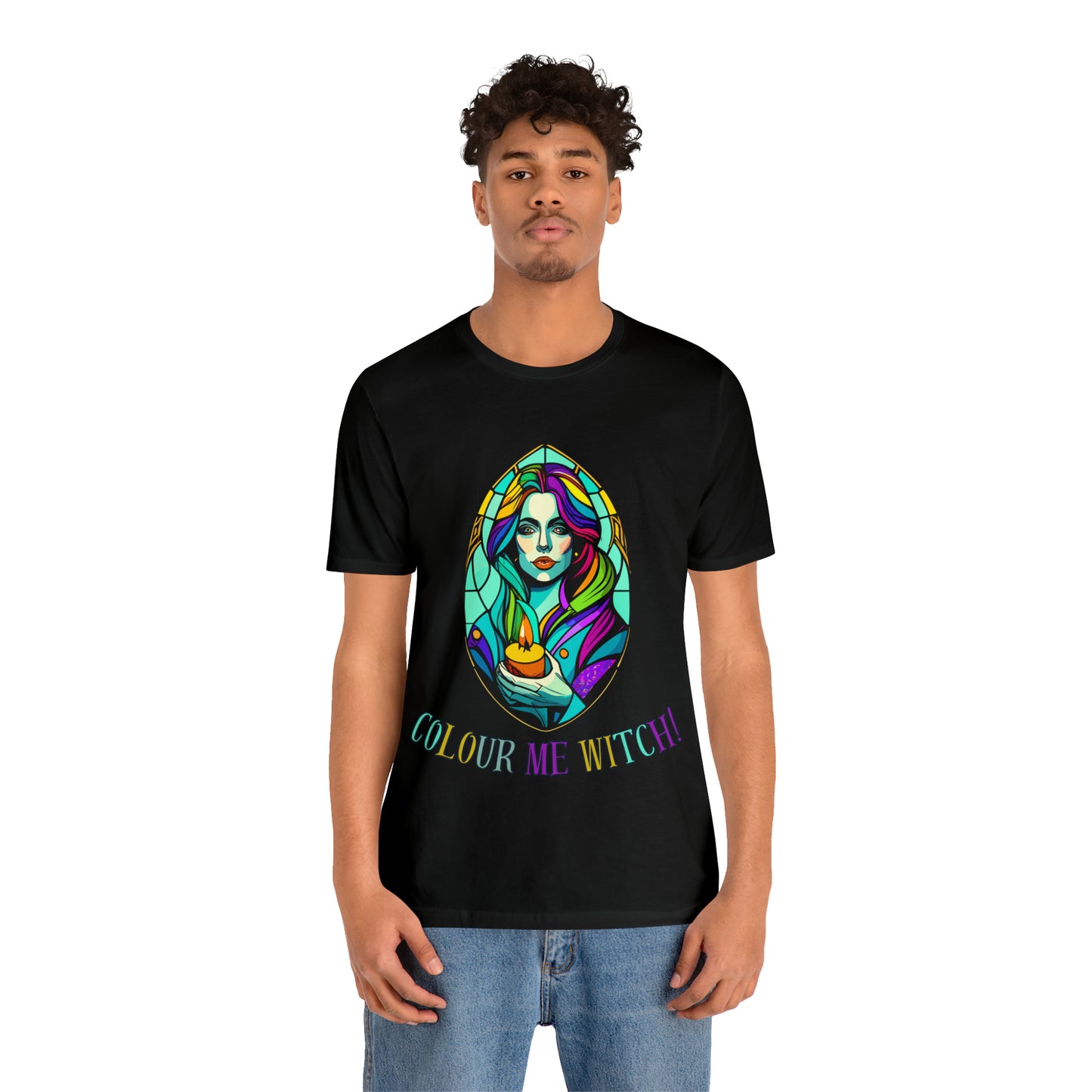 Mystical Witches' Coven: Stained Glass Candlelight T-Shirt | Halloween Vibes Tee