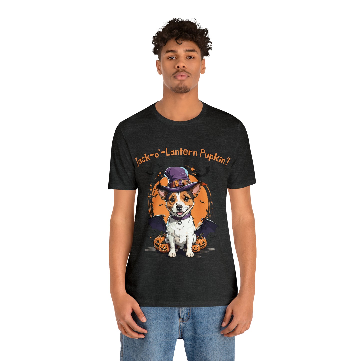 Jack Russell Terrier with Bat Wings: Halloween Pumpkin Pup T-Shirt | Halloween Vibes Tee