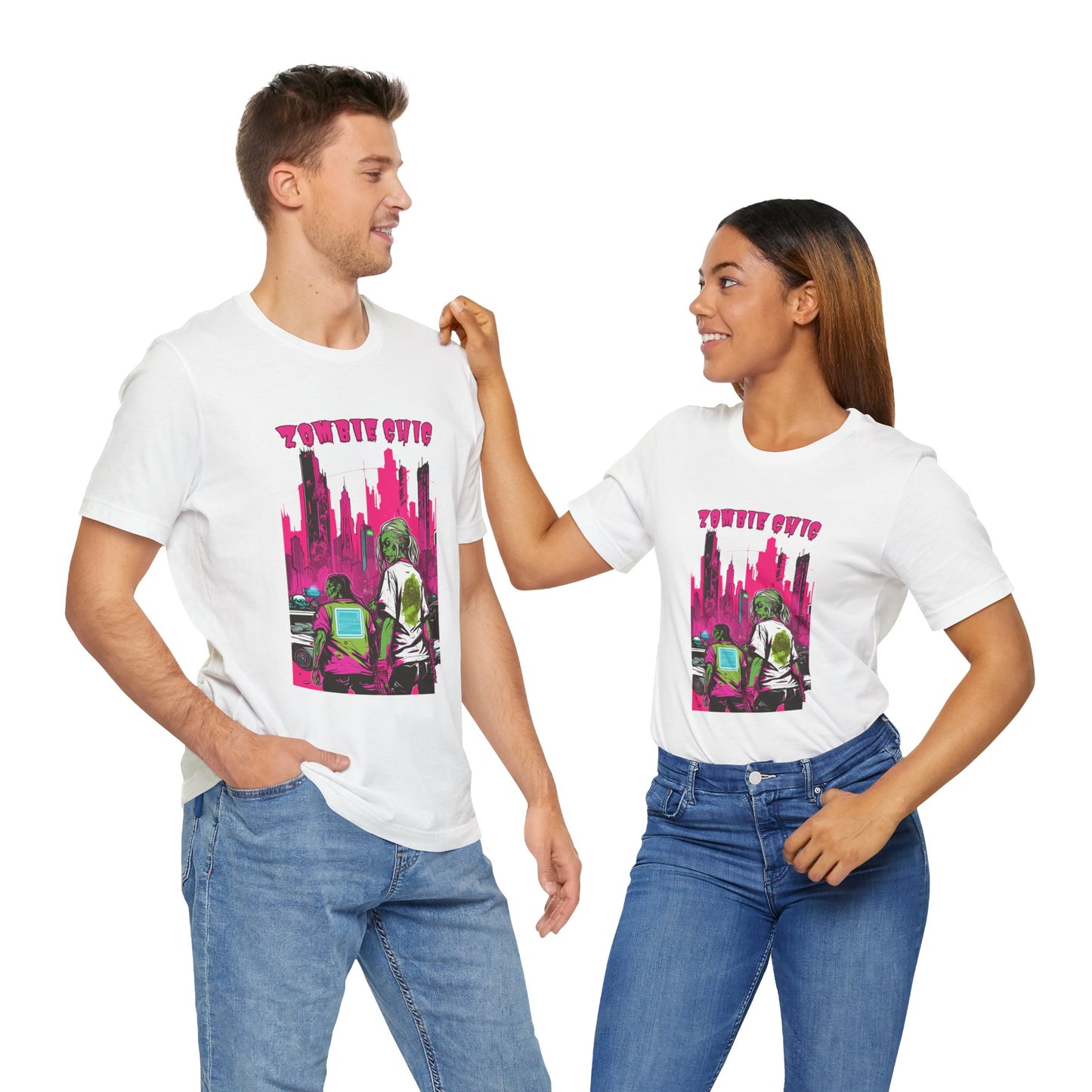 Cyberpunk Zombie Apocalypse: Dystopian Neon Cityscape T-Shirt | Halloween Vibes Tee