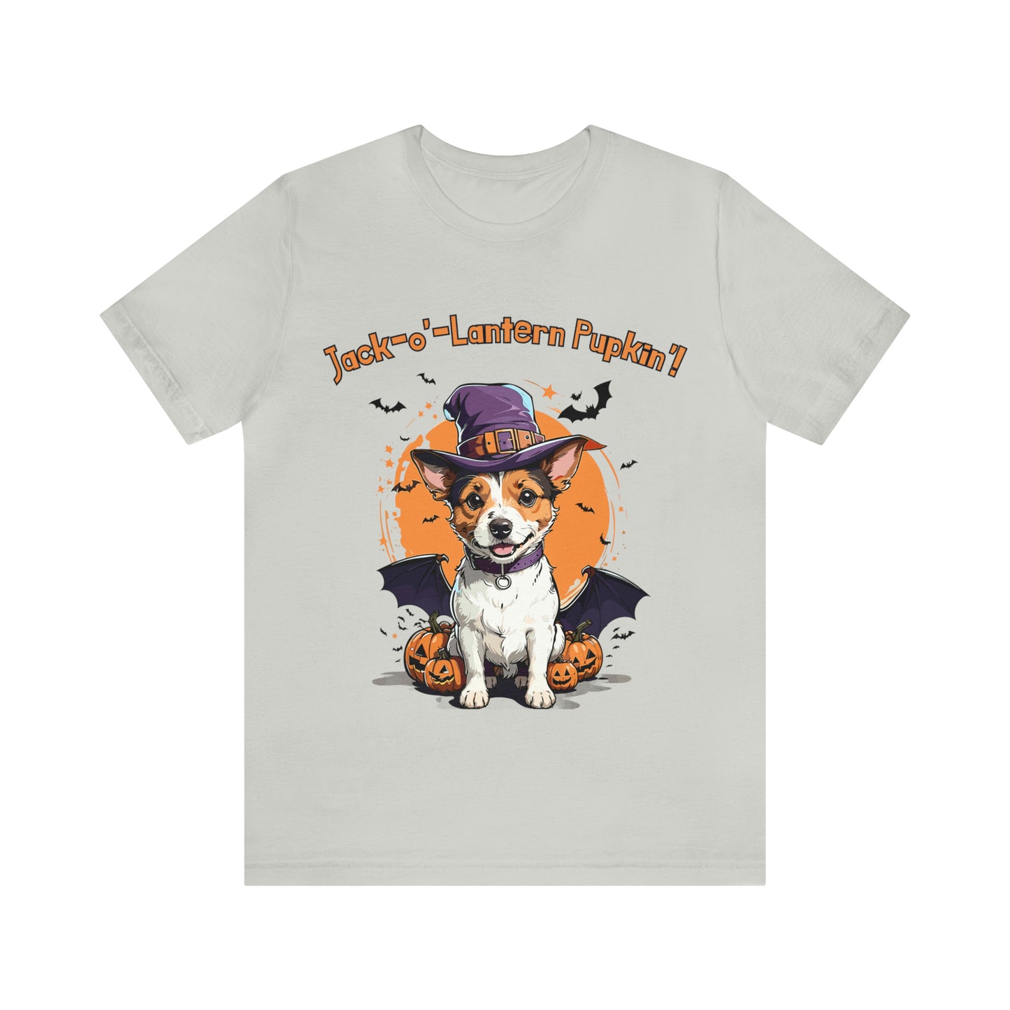 Jack Russell Terrier with Bat Wings: Halloween Pumpkin Pup T-Shirt | Halloween Vibes Tee