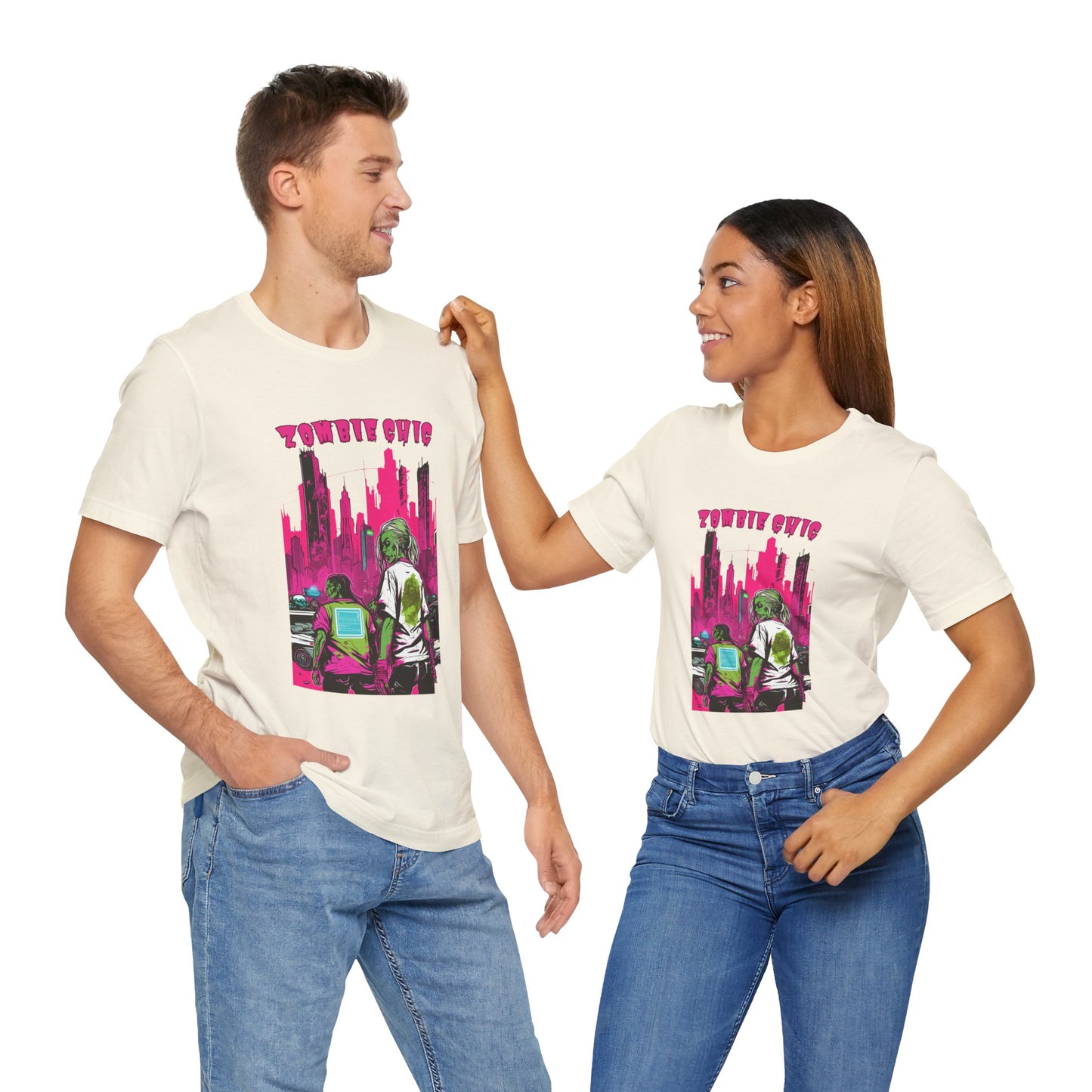 Cyberpunk Zombie Apocalypse: Dystopian Neon Cityscape T-Shirt | Halloween Vibes Tee