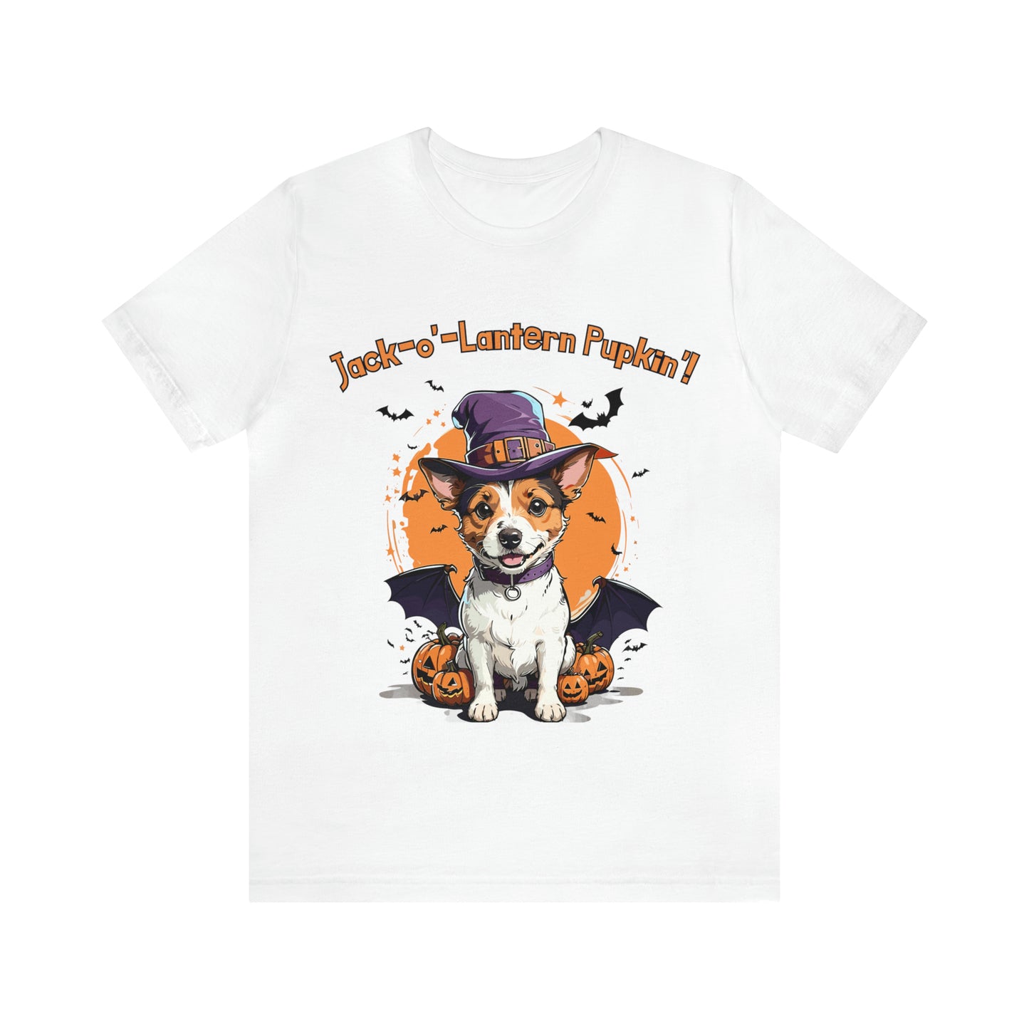 Jack Russell Terrier with Bat Wings: Halloween Pumpkin Pup T-Shirt | Halloween Vibes Tee