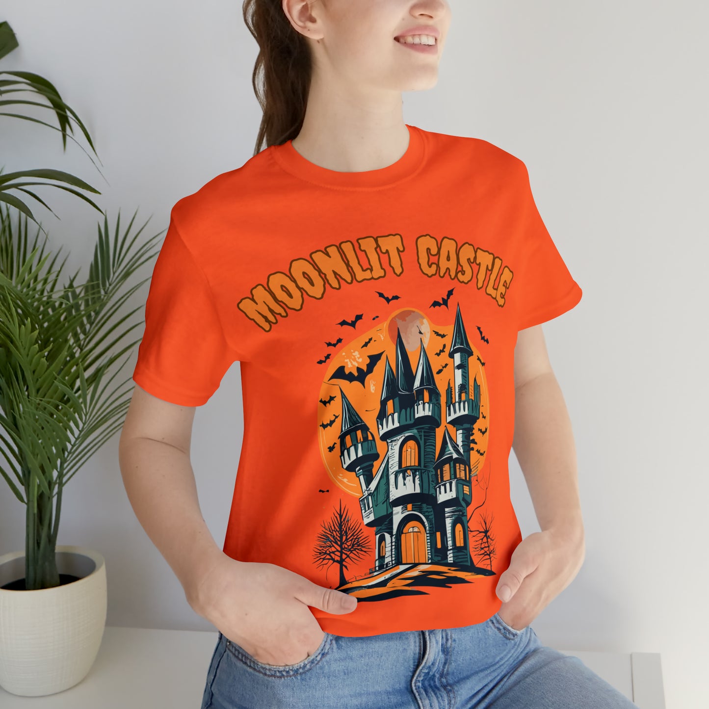 Moonlit Haunted Castle: Eerie Atmosphere T-Shirt | Halloween Vibes Tee