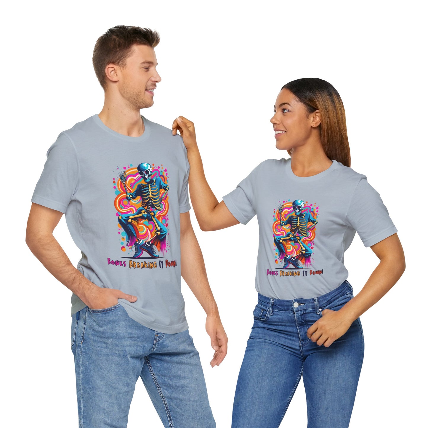 Festive Skeleton Dance: Cubist Abstraction T-Shirt | Halloween Vibes Tee