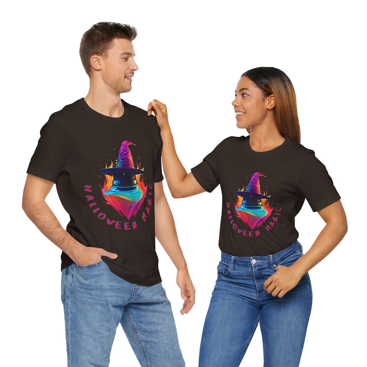 Whimsical Witch's Hat: Pop Art Neon Glow T-Shirt | Halloween Vibes Tee