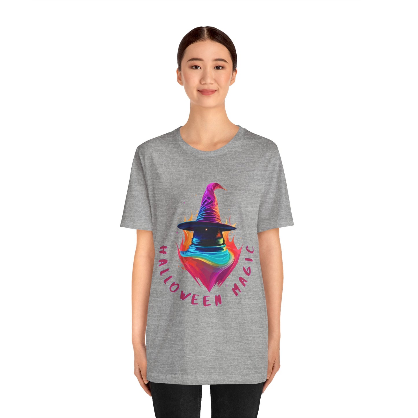 Whimsical Witch's Hat: Pop Art Neon Glow T-Shirt | Halloween Vibes Tee