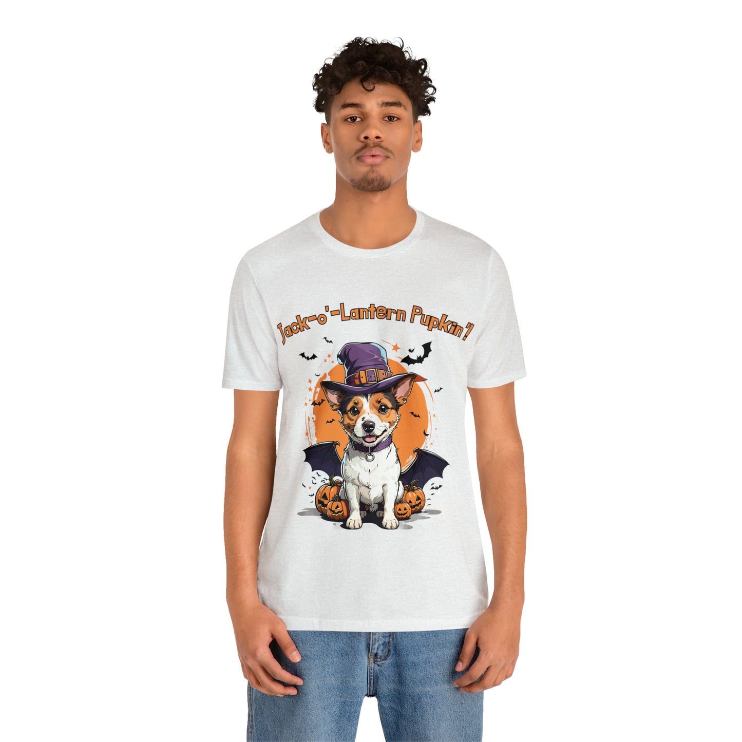 Jack Russell Terrier with Bat Wings: Halloween Pumpkin Pup T-Shirt | Halloween Vibes Tee