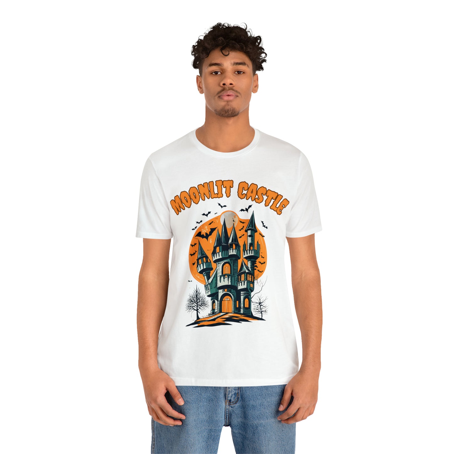 Moonlit Haunted Castle: Eerie Atmosphere T-Shirt | Halloween Vibes Tee