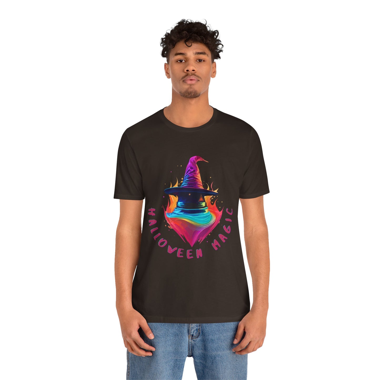 Whimsical Witch's Hat: Pop Art Neon Glow T-Shirt | Halloween Vibes Tee