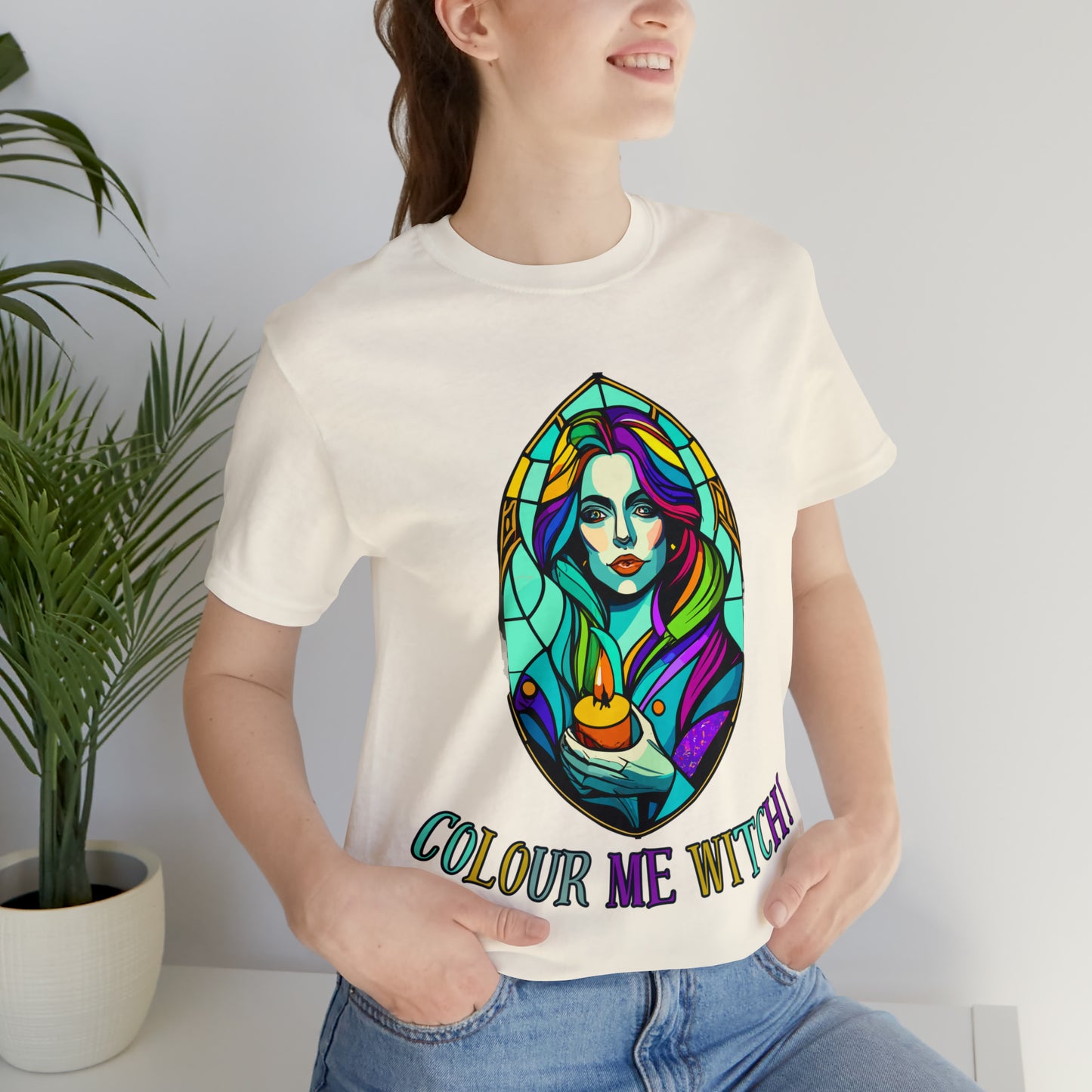 Mystical Witches' Coven: Stained Glass Candlelight T-Shirt | Halloween Vibes Tee