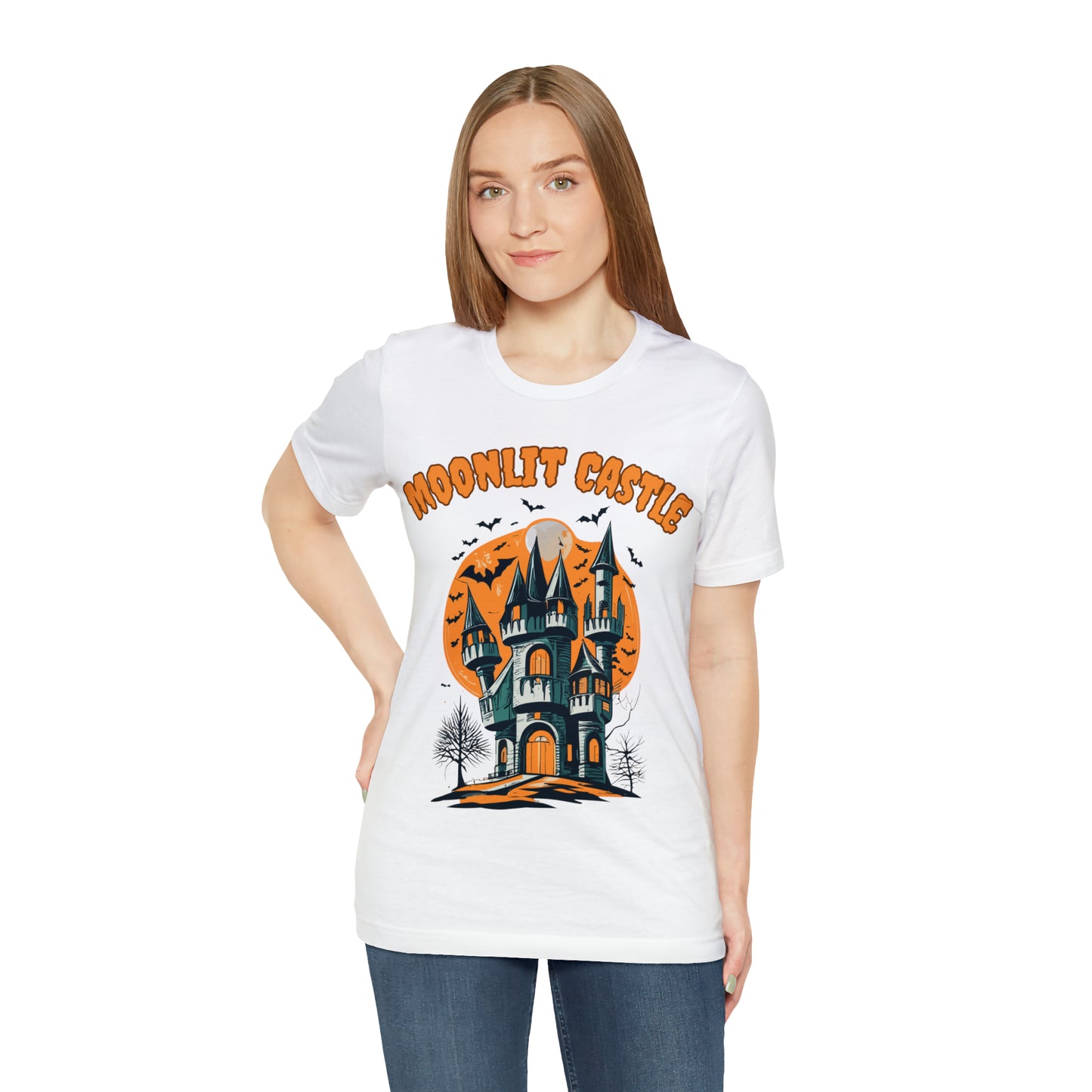 Moonlit Haunted Castle: Eerie Atmosphere T-Shirt | Halloween Vibes Tee