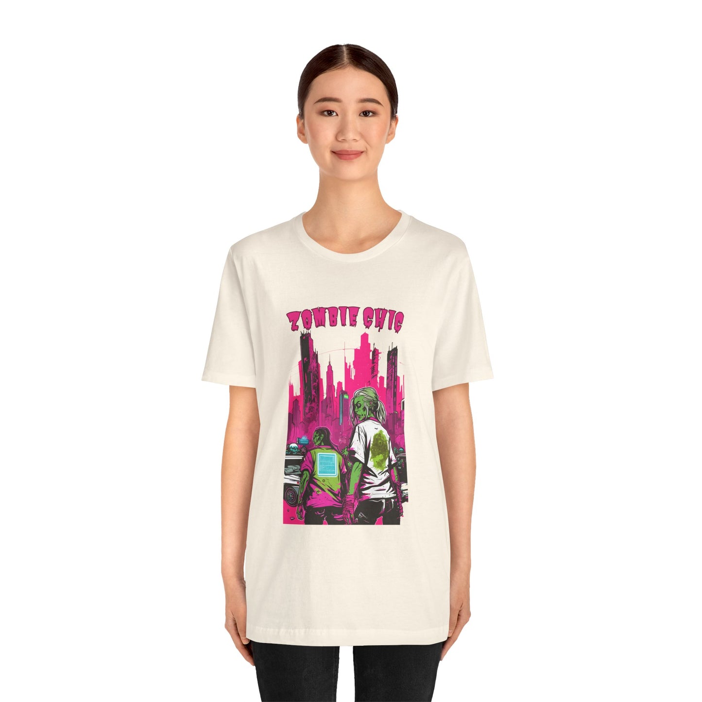 Cyberpunk Zombie Apocalypse: Dystopian Neon Cityscape T-Shirt | Halloween Vibes Tee