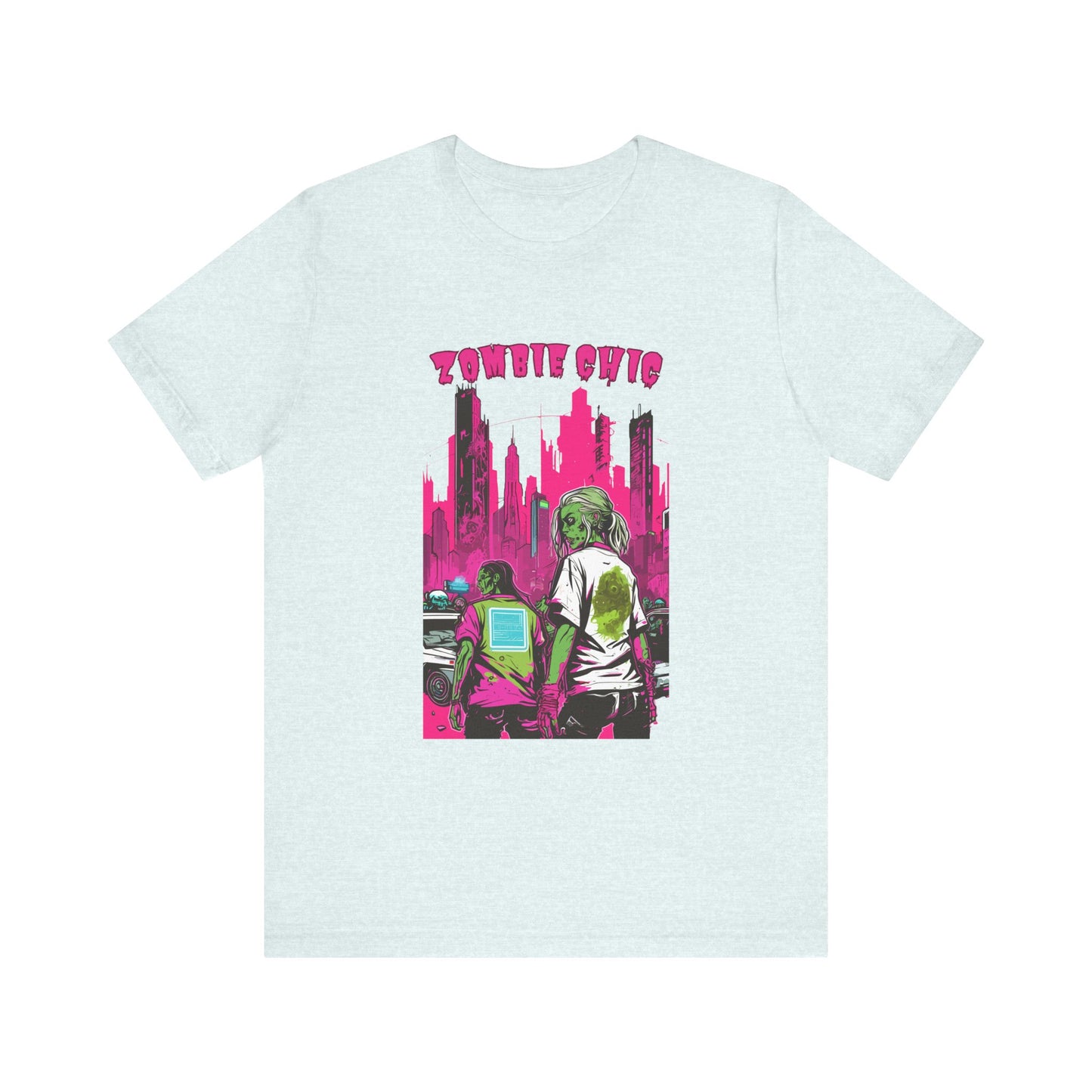 Cyberpunk Zombie Apocalypse: Dystopian Neon Cityscape T-Shirt | Halloween Vibes Tee