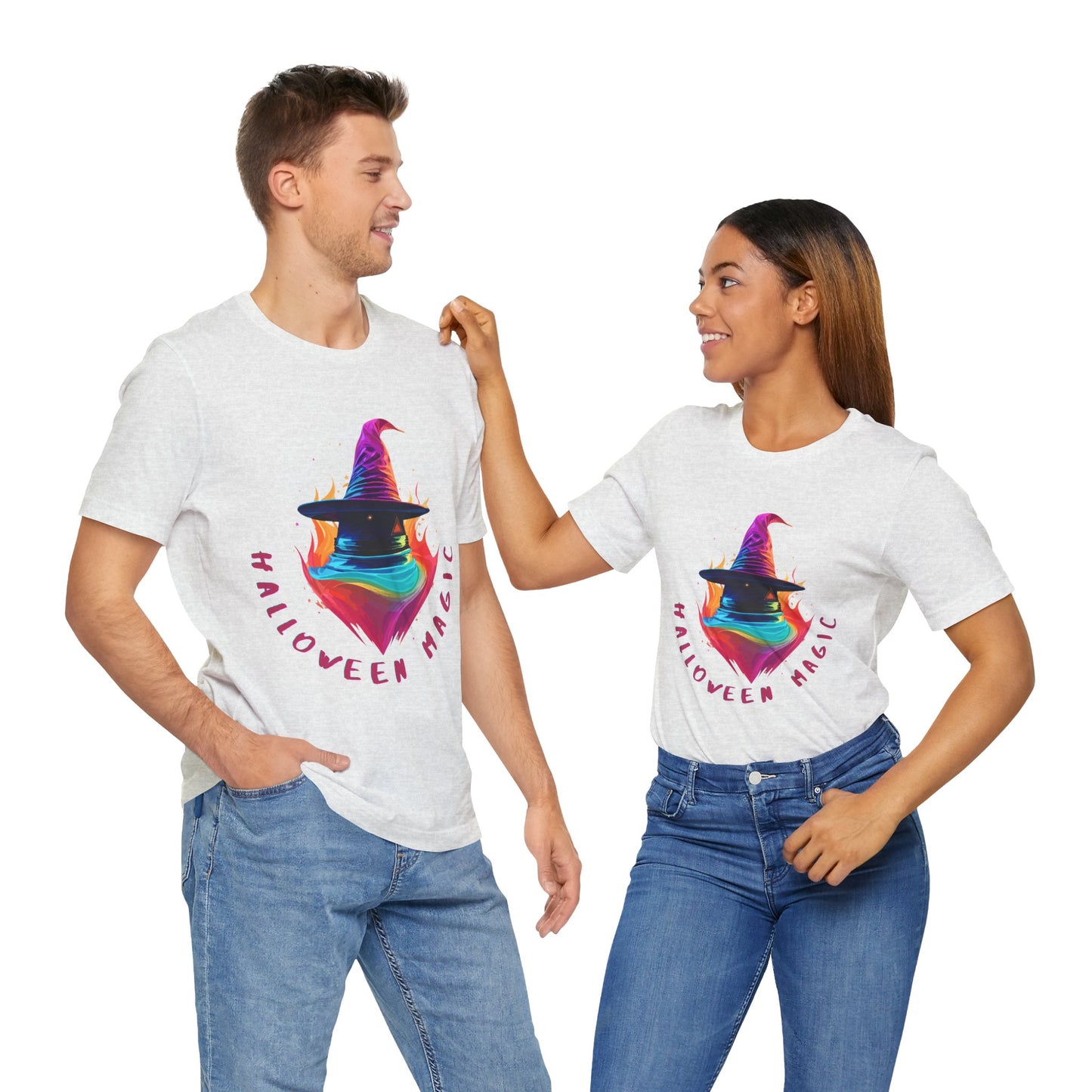 Whimsical Witch's Hat: Pop Art Neon Glow T-Shirt | Halloween Vibes Tee