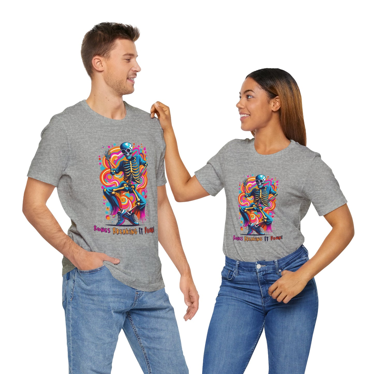 Festive Skeleton Dance: Cubist Abstraction T-Shirt | Halloween Vibes Tee