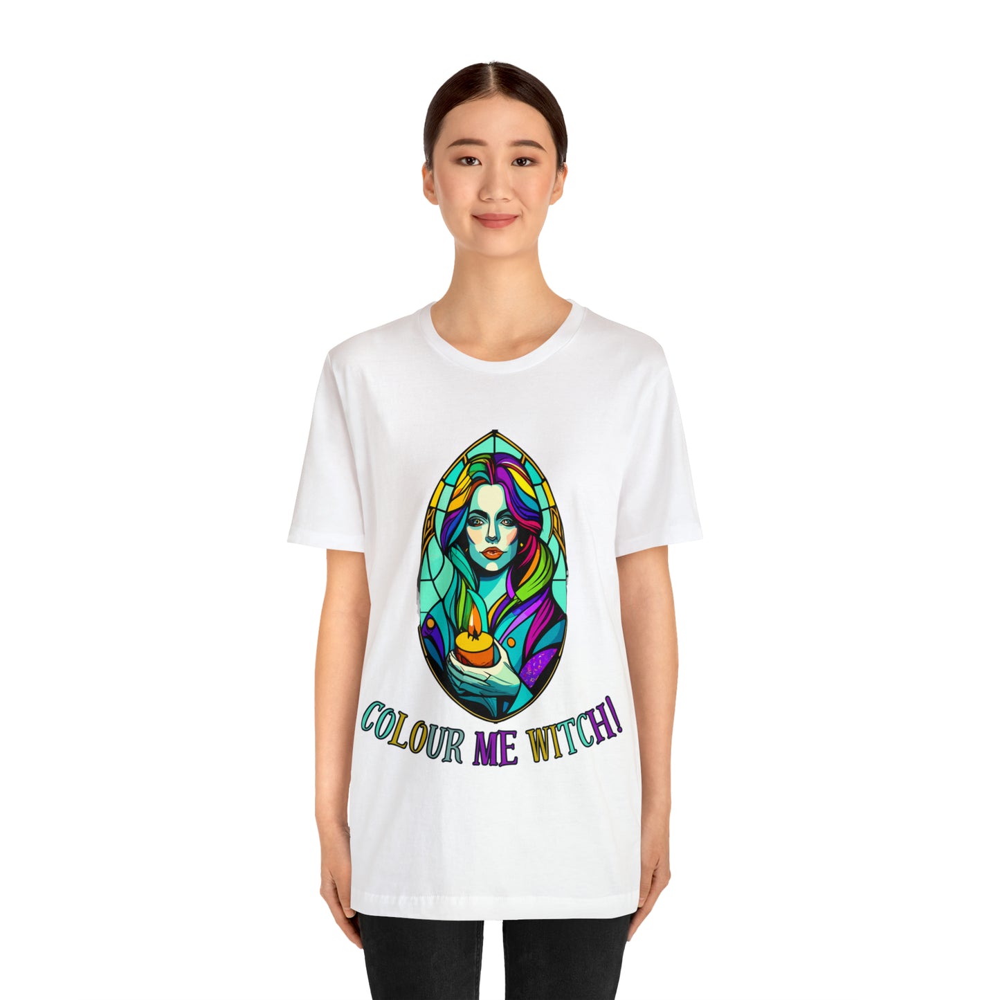 Mystical Witches' Coven: Stained Glass Candlelight T-Shirt | Halloween Vibes Tee