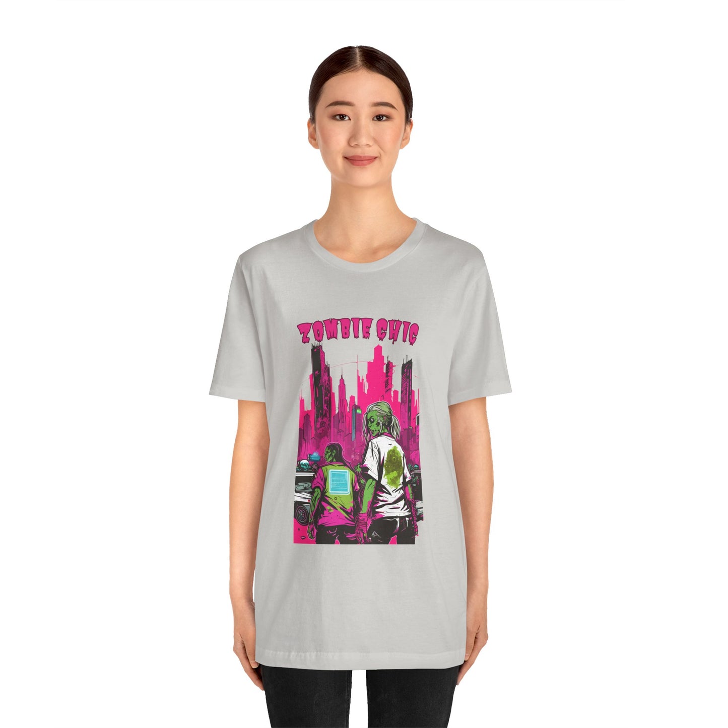 Cyberpunk Zombie Apocalypse: Dystopian Neon Cityscape T-Shirt | Halloween Vibes Tee