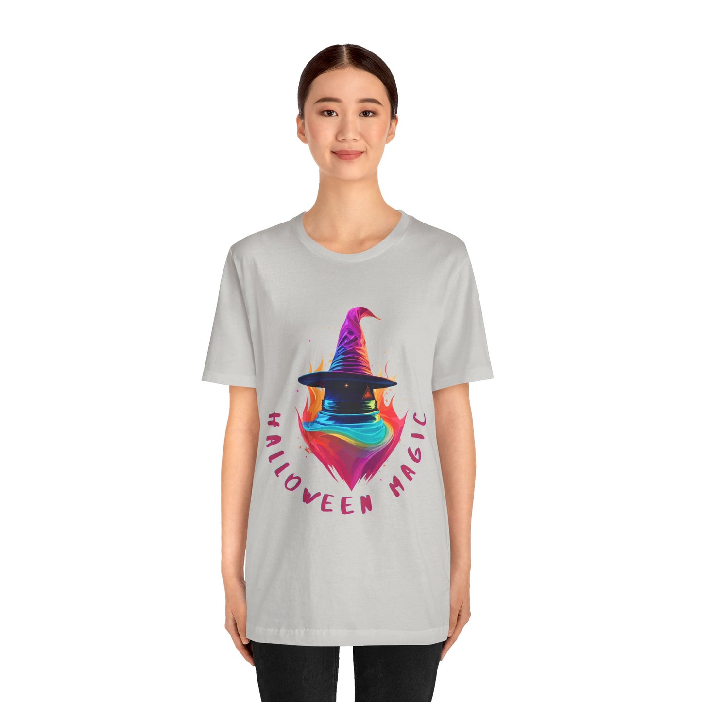 Whimsical Witch's Hat: Pop Art Neon Glow T-Shirt | Halloween Vibes Tee