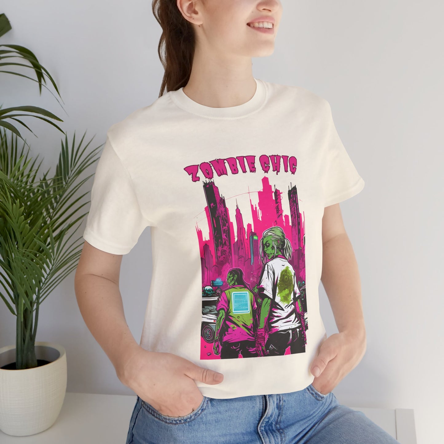 Cyberpunk Zombie Apocalypse: Dystopian Neon Cityscape T-Shirt | Halloween Vibes Tee