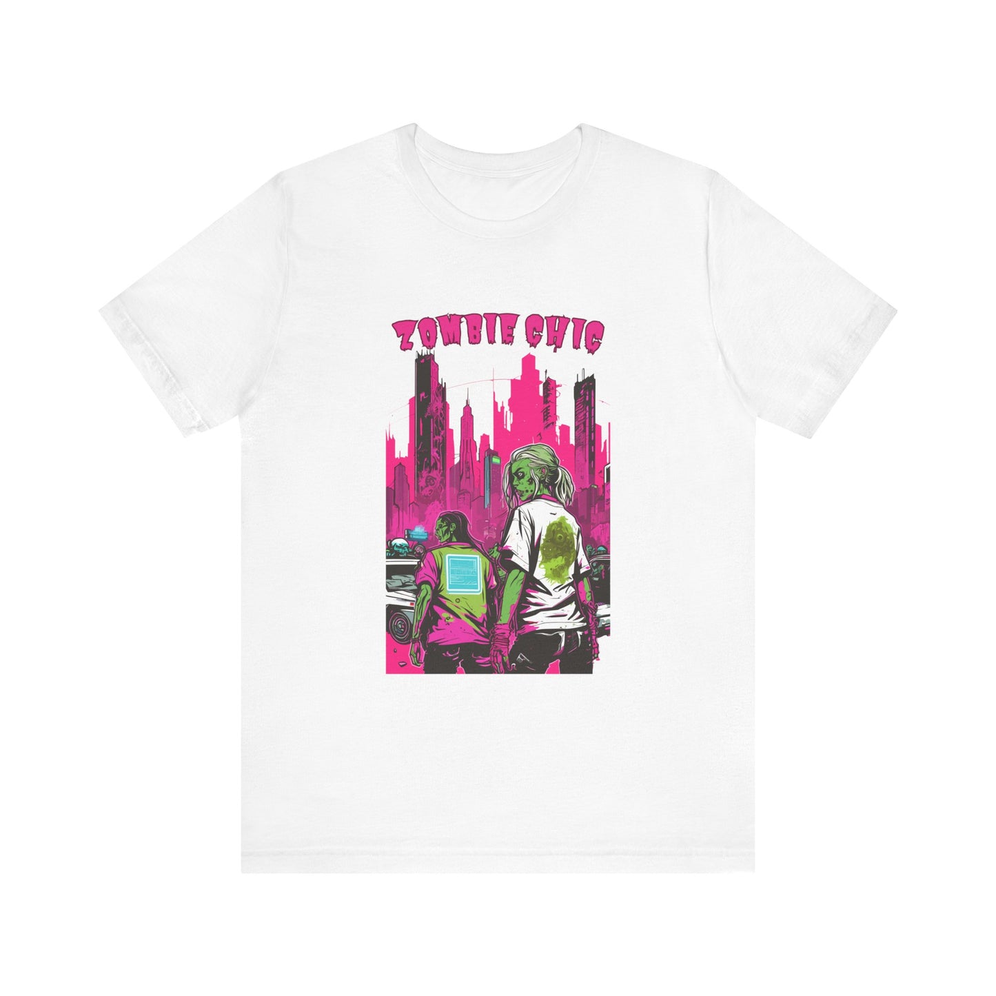 Cyberpunk Zombie Apocalypse: Dystopian Neon Cityscape T-Shirt | Halloween Vibes Tee