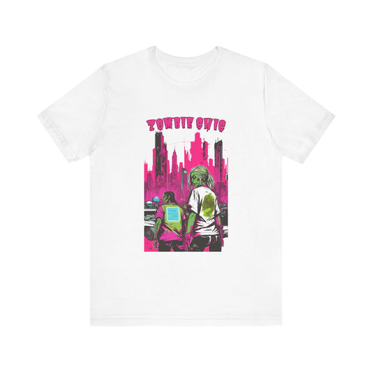 Cyberpunk Zombie Apocalypse: Dystopian Neon Cityscape T-Shirt | Halloween Vibes Tee