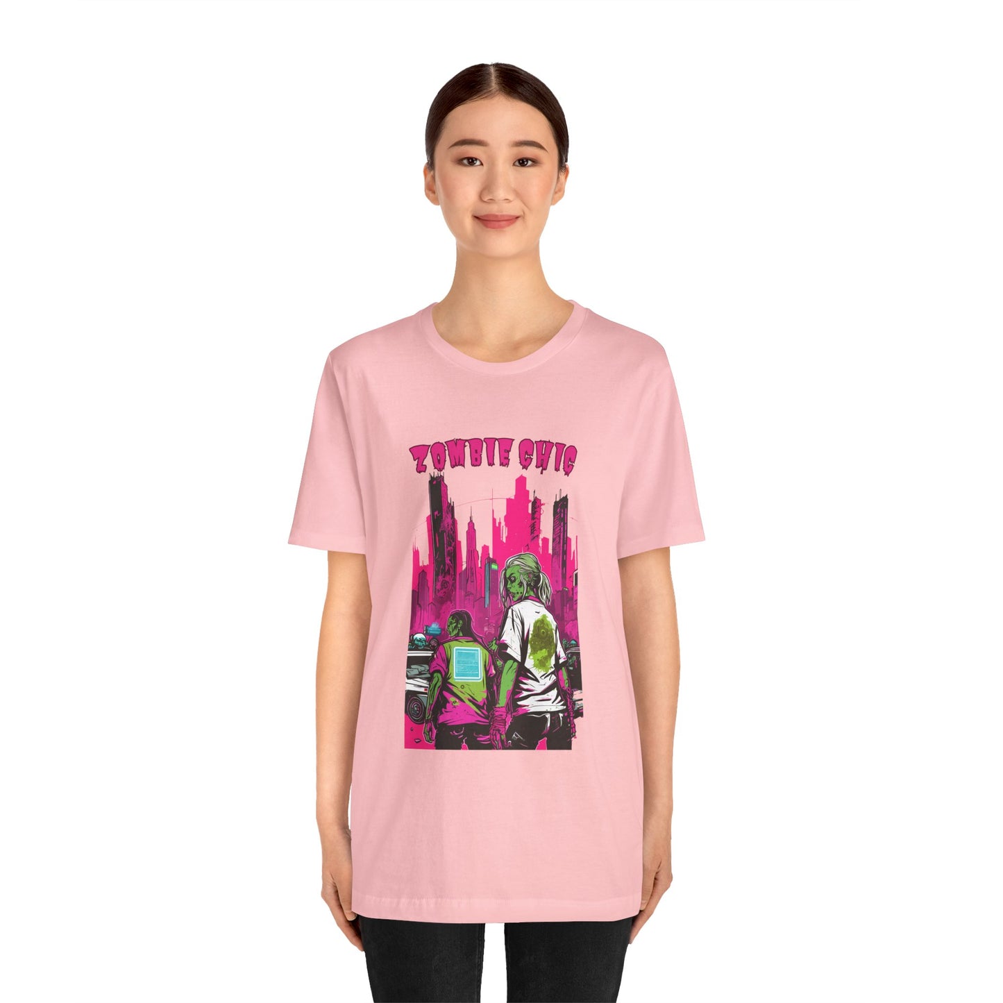 Cyberpunk Zombie Apocalypse: Dystopian Neon Cityscape T-Shirt | Halloween Vibes Tee