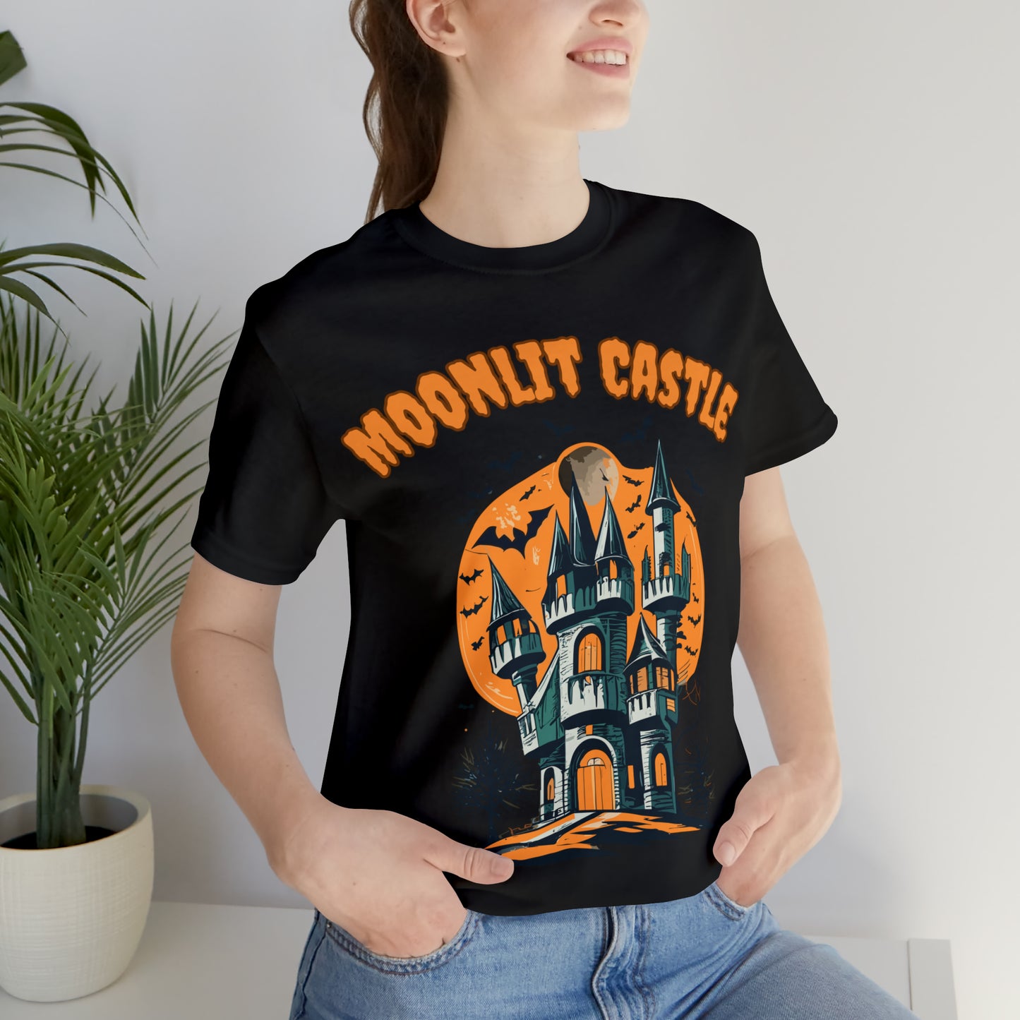 Moonlit Haunted Castle: Eerie Atmosphere T-Shirt | Halloween Vibes Tee