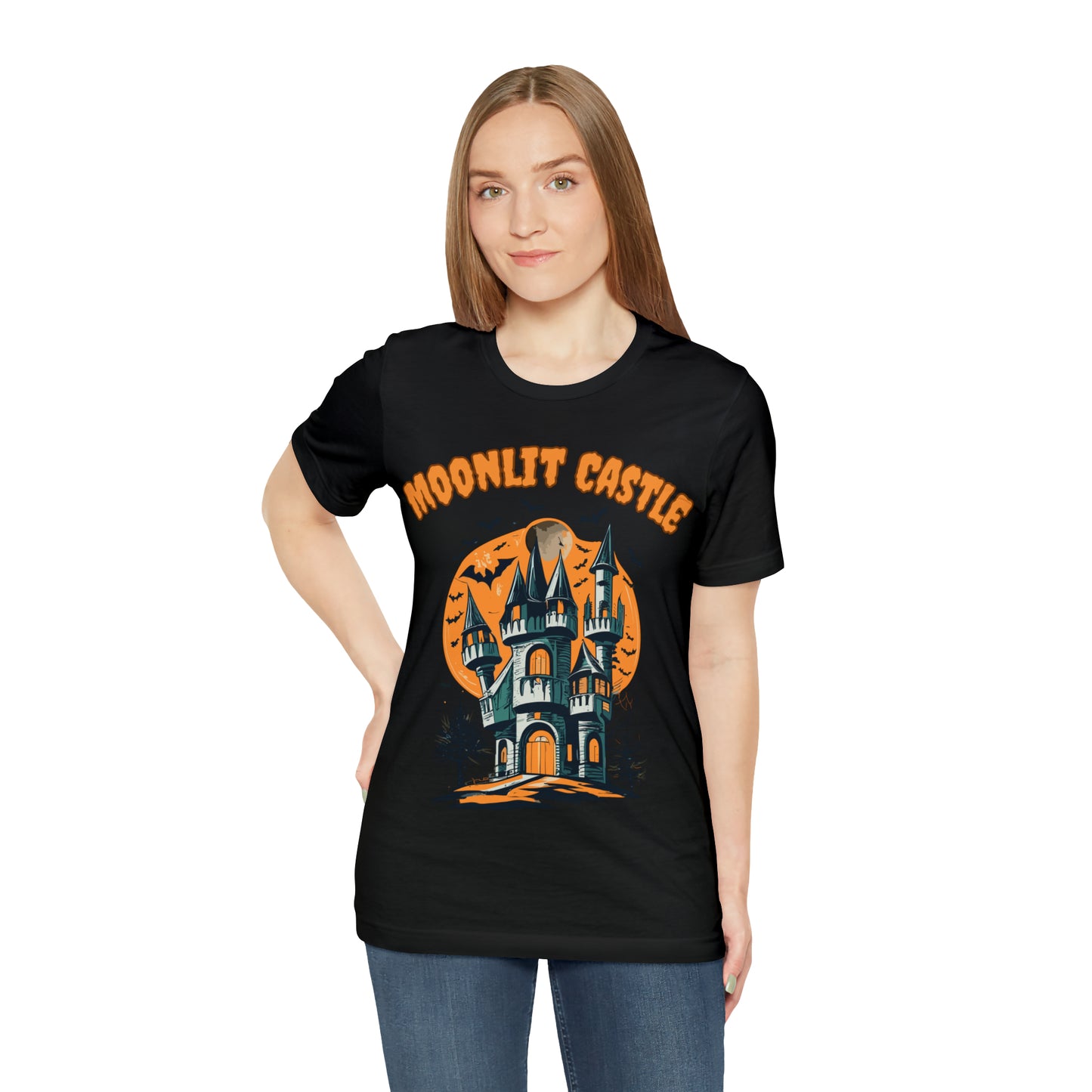 Moonlit Haunted Castle: Eerie Atmosphere T-Shirt | Halloween Vibes Tee