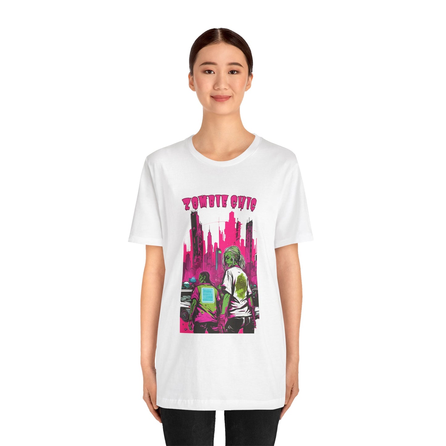 Cyberpunk Zombie Apocalypse: Dystopian Neon Cityscape T-Shirt | Halloween Vibes Tee