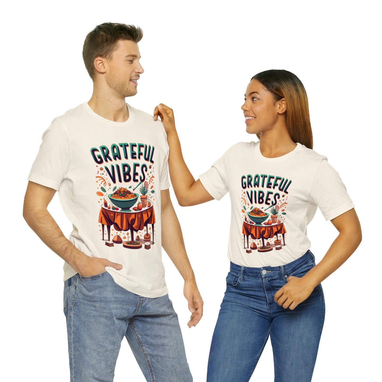 Grateful Vibes Gathering: Family Feast Unisex Tee | Festive Thanksgiving T-Shirts by Be Like No One (BLN1) - The Store