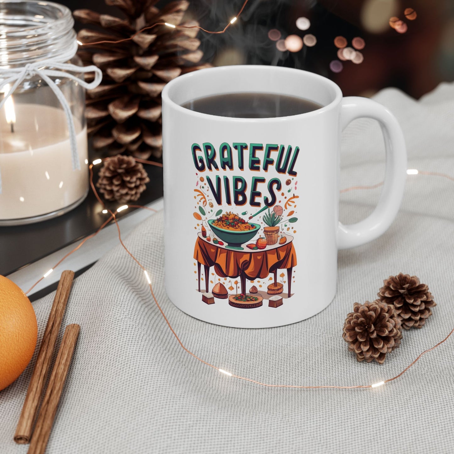 Grateful Vibes Gathering: Family Feast Mug | Festive Thanksgiving Mugs by Be Like No One (BLN1) - The Store