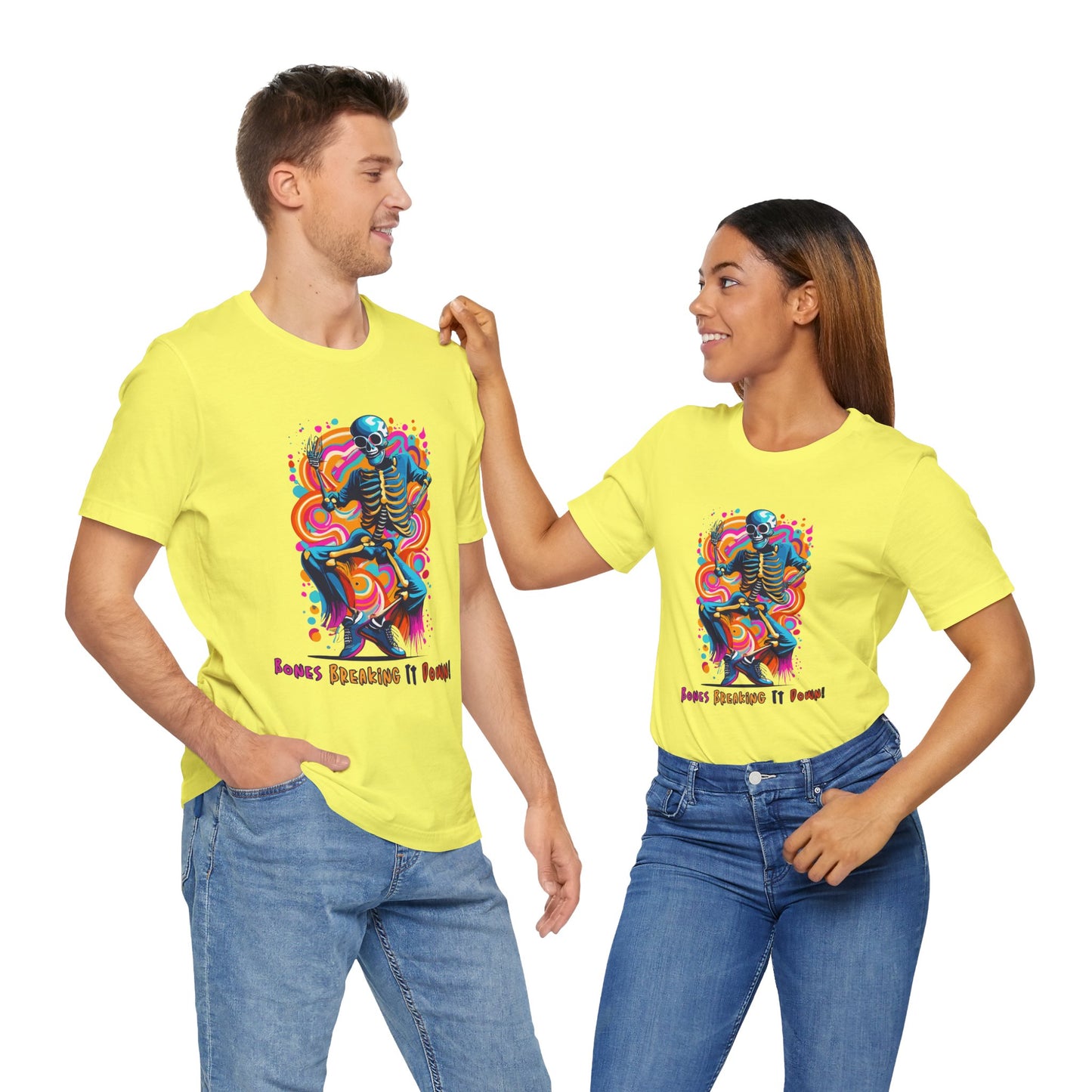 Festive Skeleton Dance: Cubist Abstraction T-Shirt | Halloween Vibes Tee