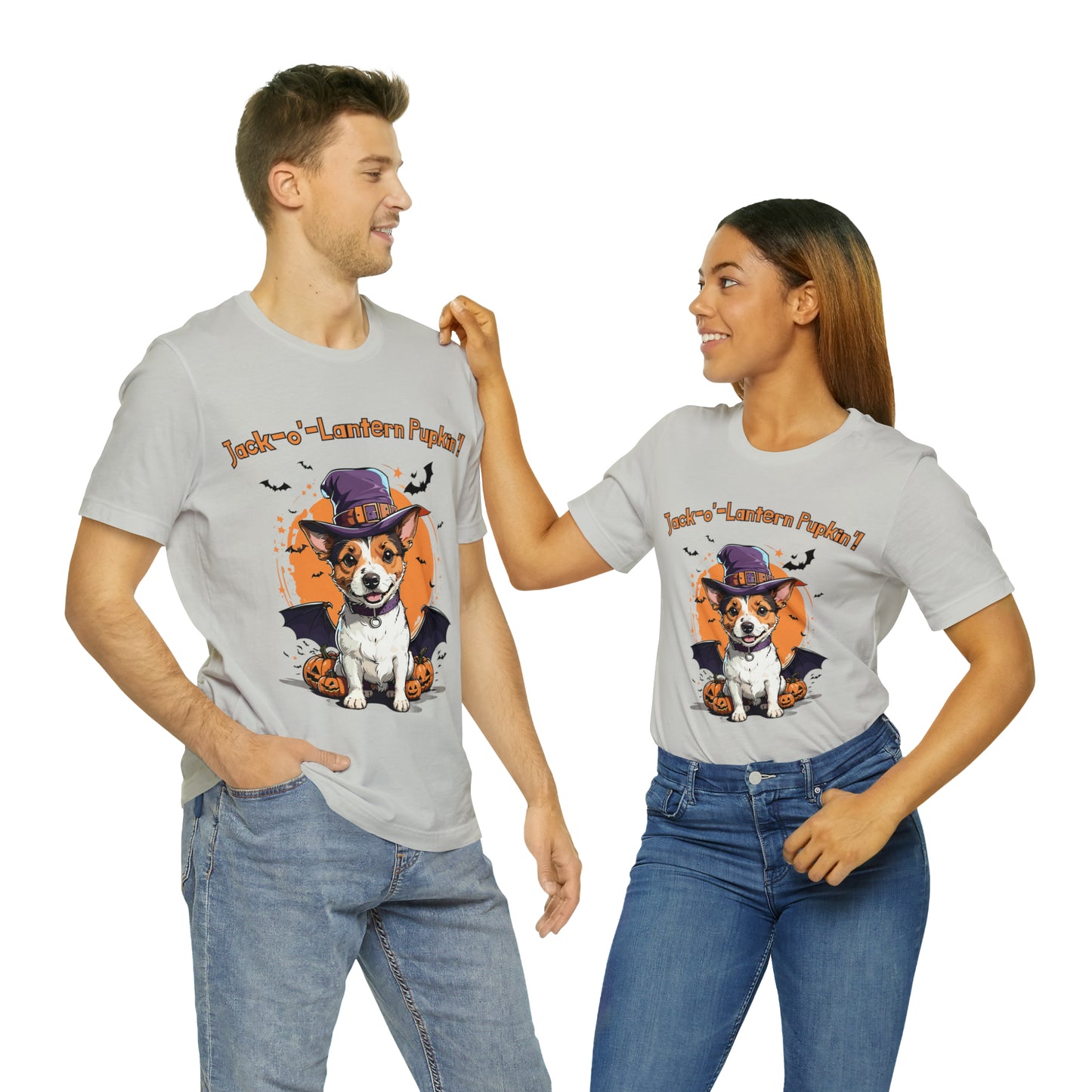 Jack Russell Terrier with Bat Wings: Halloween Pumpkin Pup T-Shirt | Halloween Vibes Tee