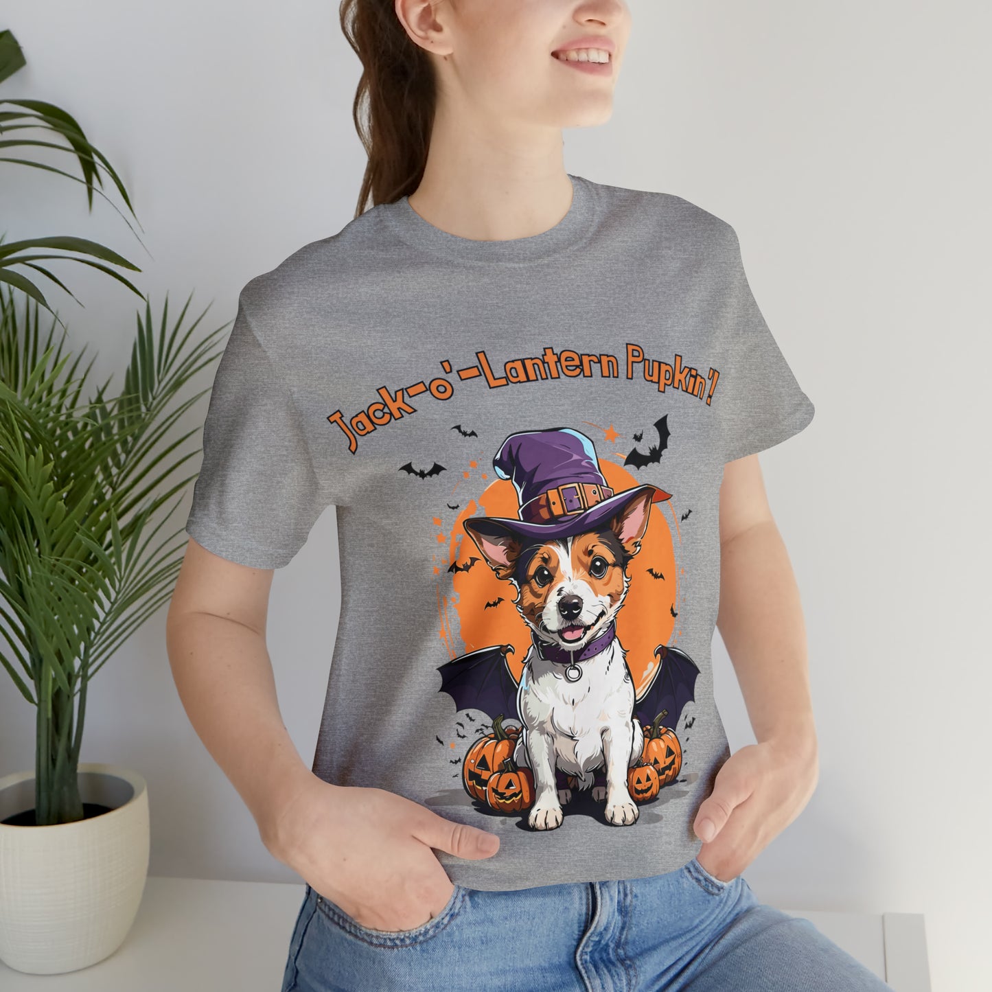 Jack Russell Terrier with Bat Wings: Halloween Pumpkin Pup T-Shirt | Halloween Vibes Tee