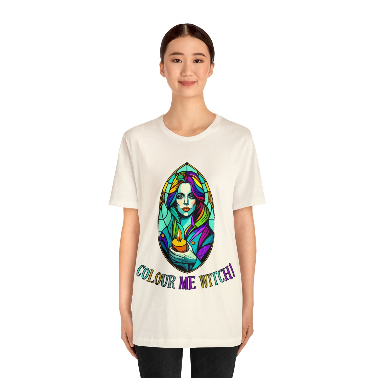 Mystical Witches' Coven: Stained Glass Candlelight T-Shirt | Halloween Vibes Tee