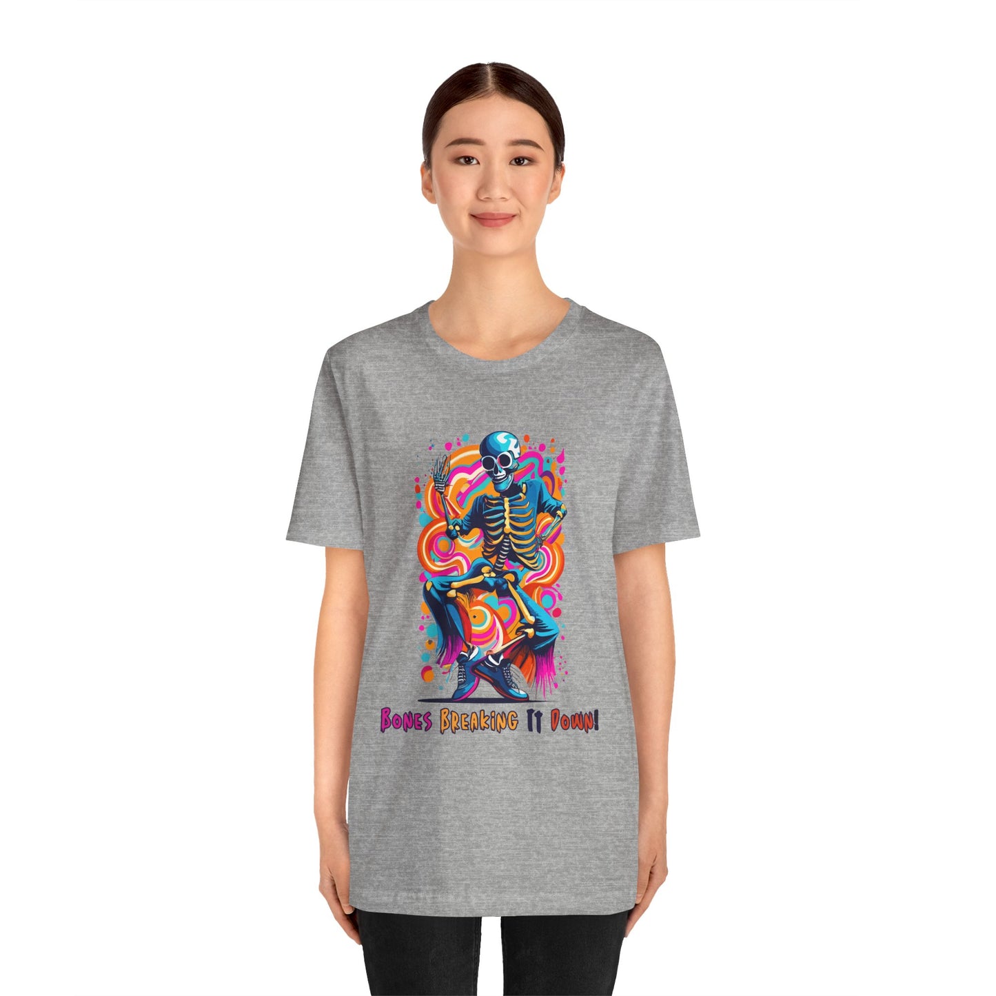 Festive Skeleton Dance: Cubist Abstraction T-Shirt | Halloween Vibes Tee