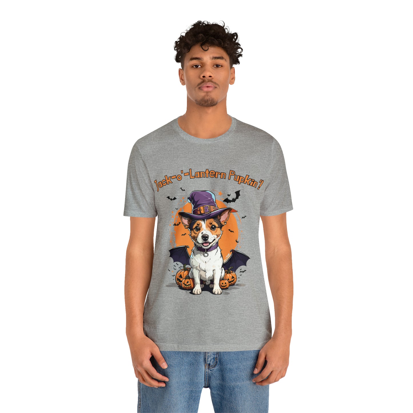 Jack Russell Terrier with Bat Wings: Halloween Pumpkin Pup T-Shirt | Halloween Vibes Tee