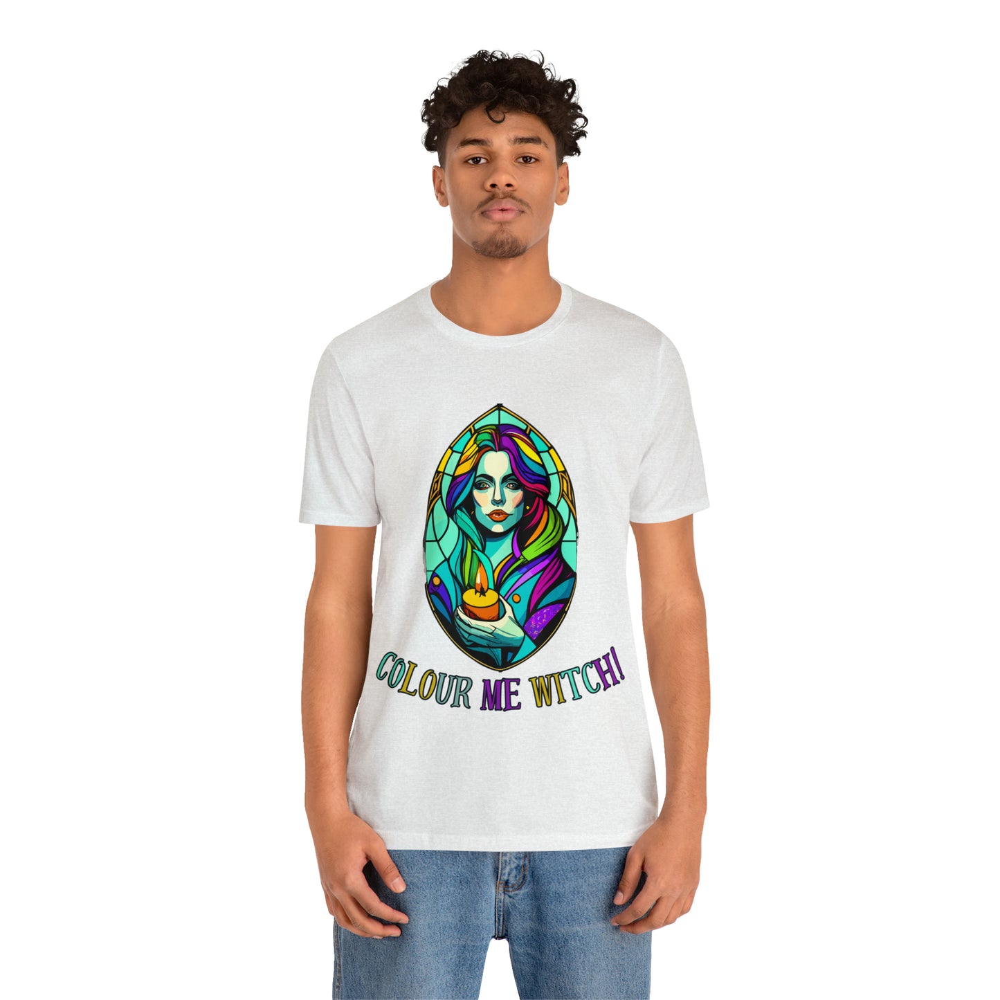 Mystical Witches' Coven: Stained Glass Candlelight T-Shirt | Halloween Vibes Tee