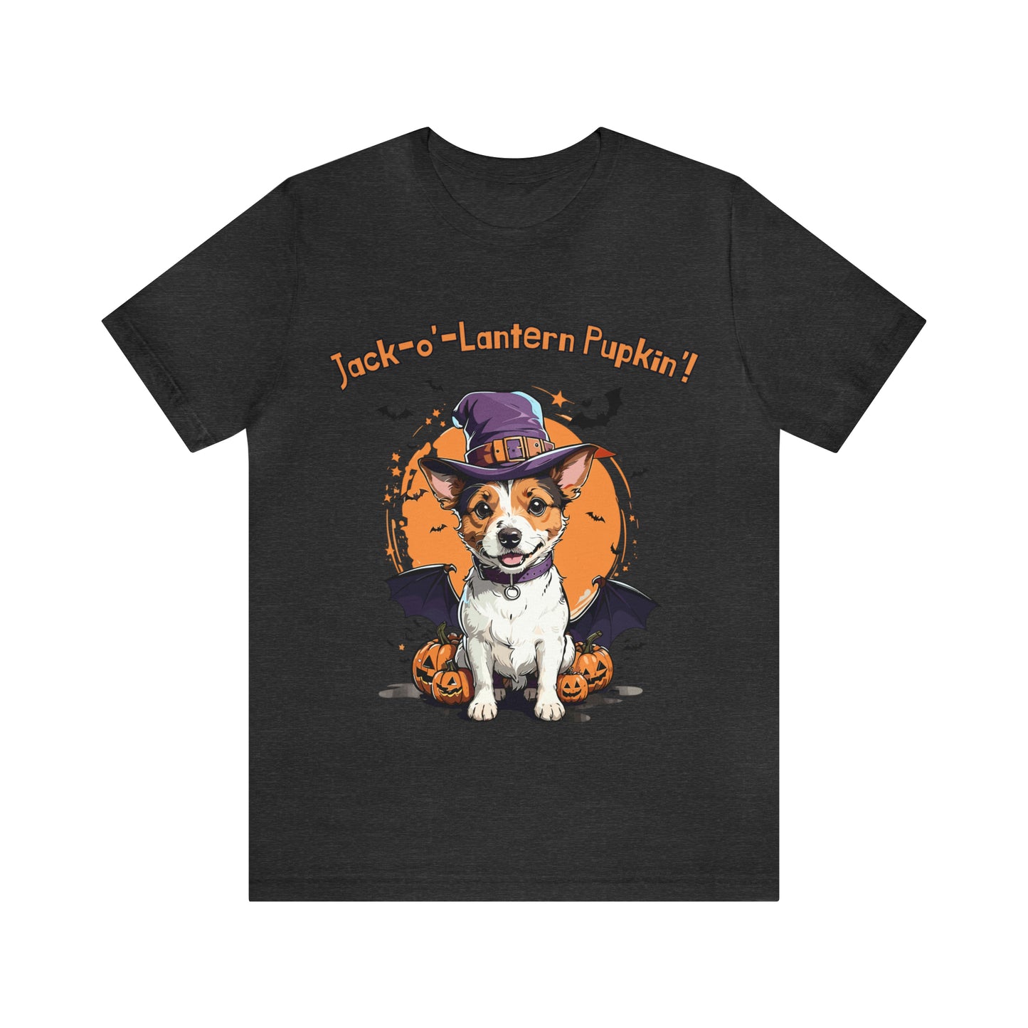 Jack Russell Terrier with Bat Wings: Halloween Pumpkin Pup T-Shirt | Halloween Vibes Tee