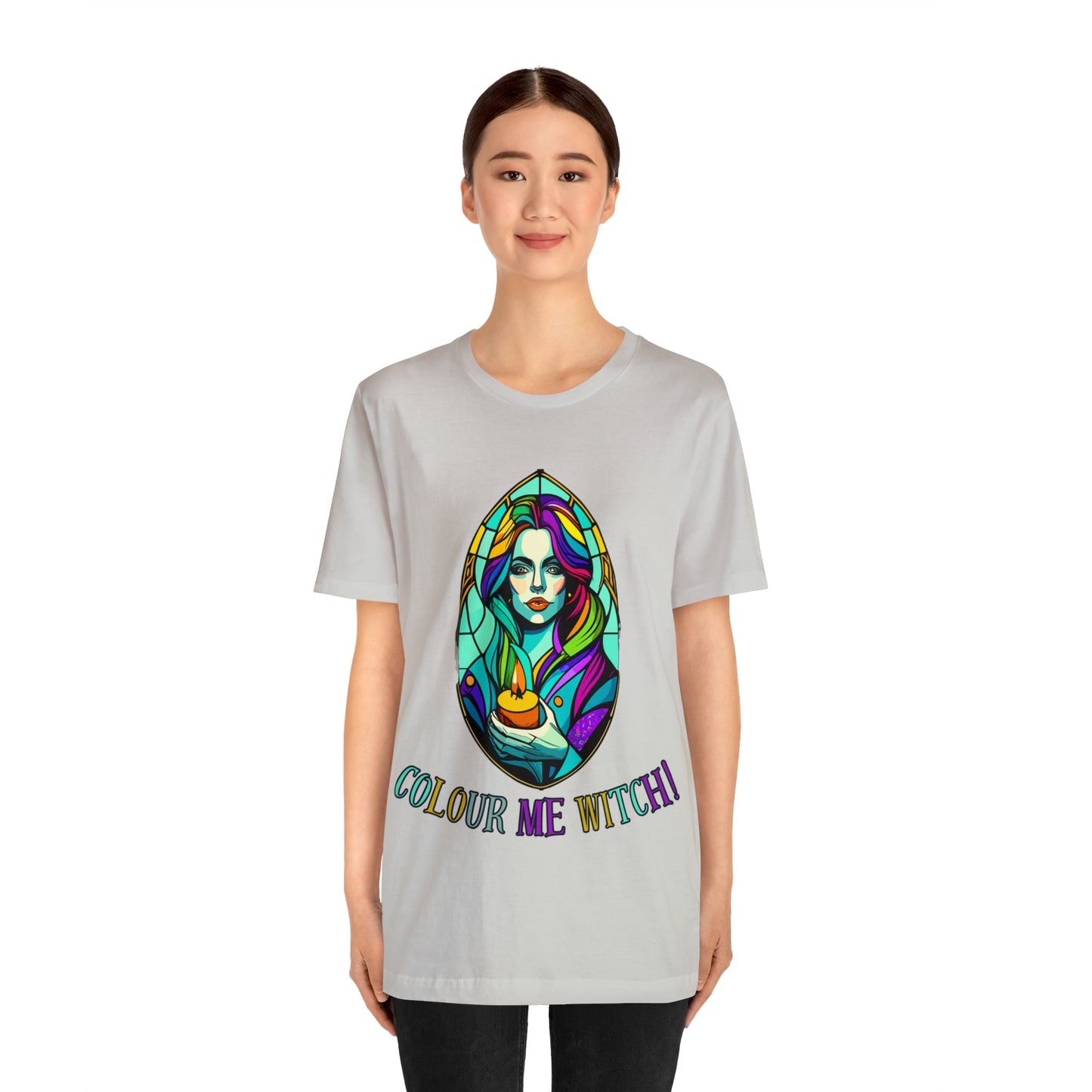 Mystical Witches' Coven: Stained Glass Candlelight T-Shirt | Halloween Vibes Tee