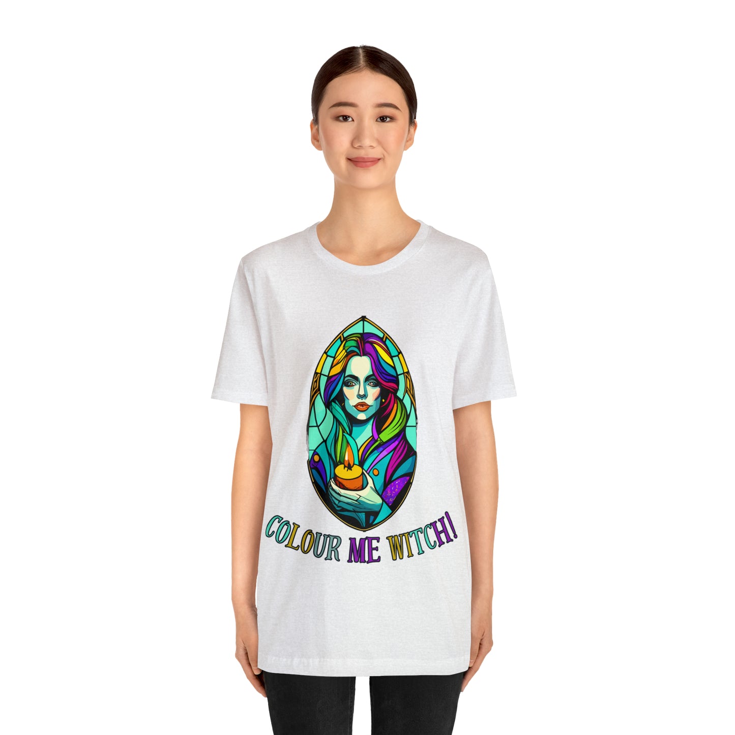 Mystical Witches' Coven: Stained Glass Candlelight T-Shirt | Halloween Vibes Tee