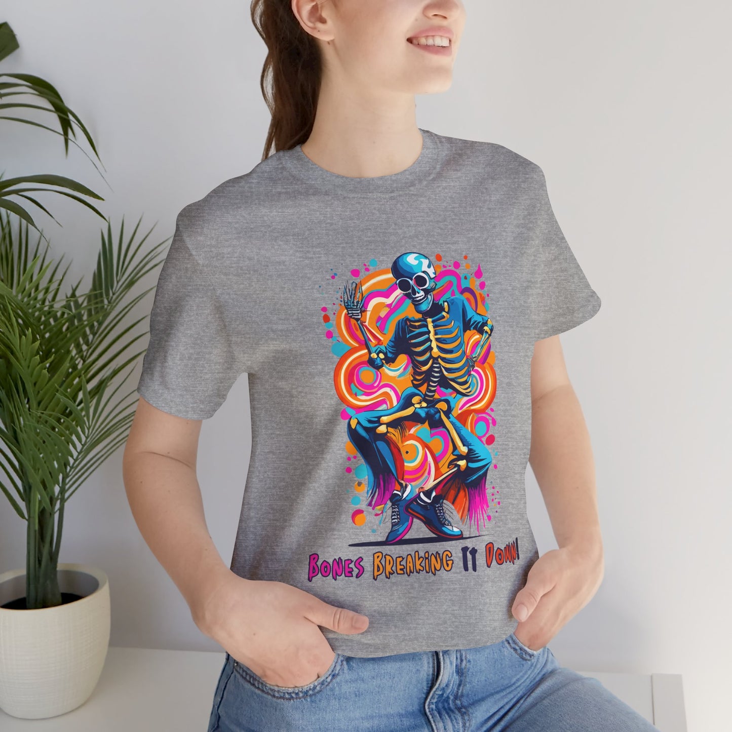 Festive Skeleton Dance: Cubist Abstraction T-Shirt | Halloween Vibes Tee