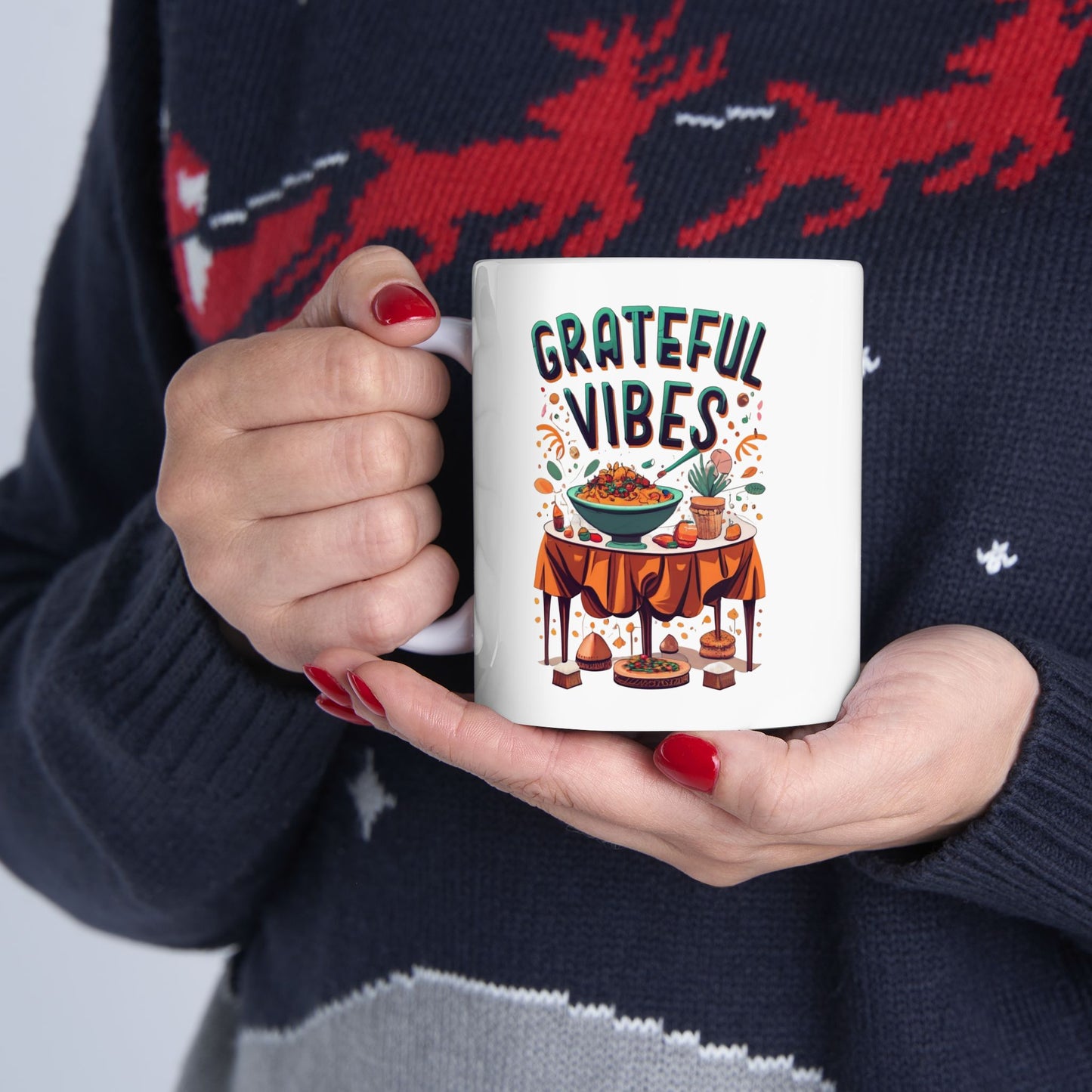 Grateful Vibes Gathering: Family Feast Mug | Festive Thanksgiving Mugs by Be Like No One (BLN1) - The Store