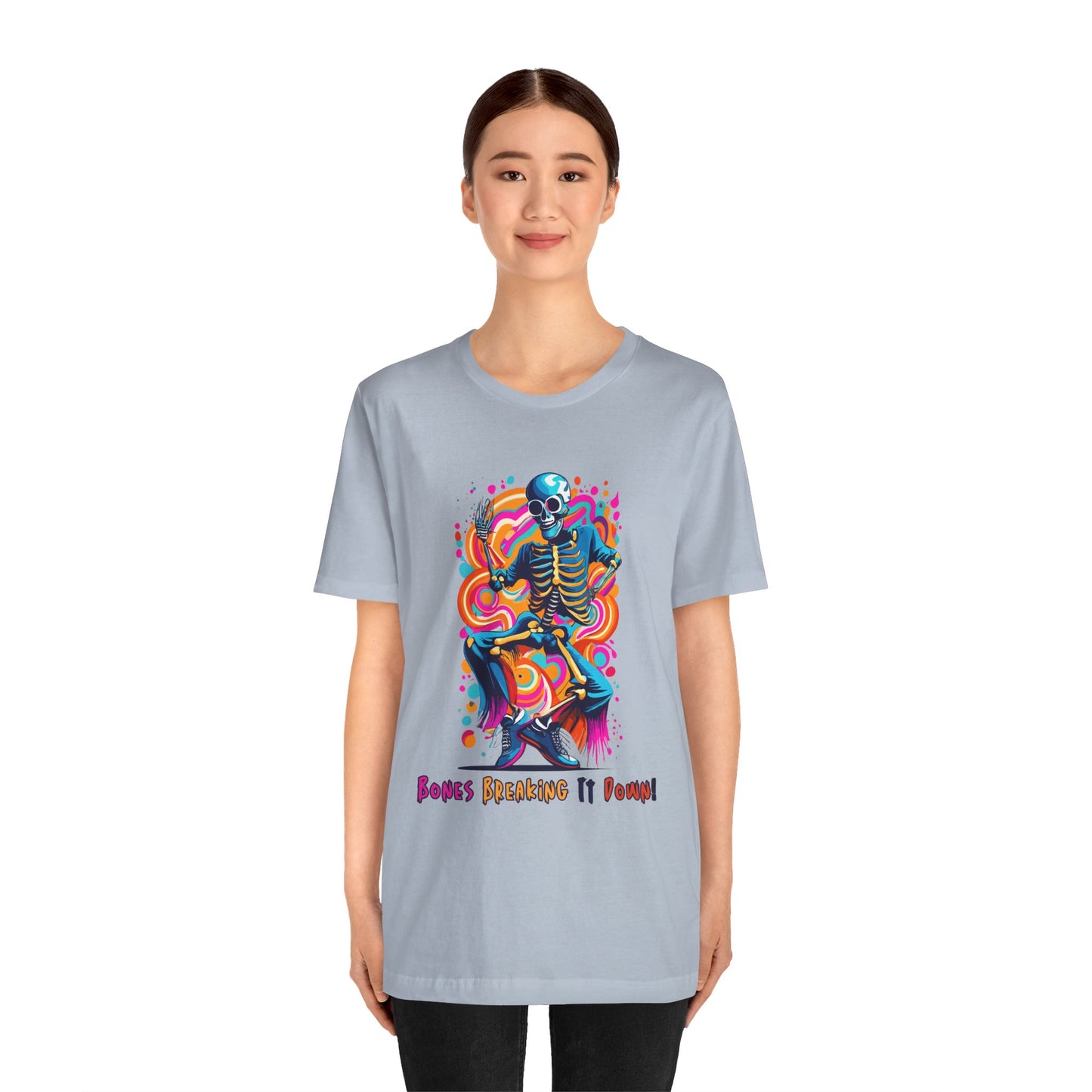 Festive Skeleton Dance: Cubist Abstraction T-Shirt | Halloween Vibes Tee