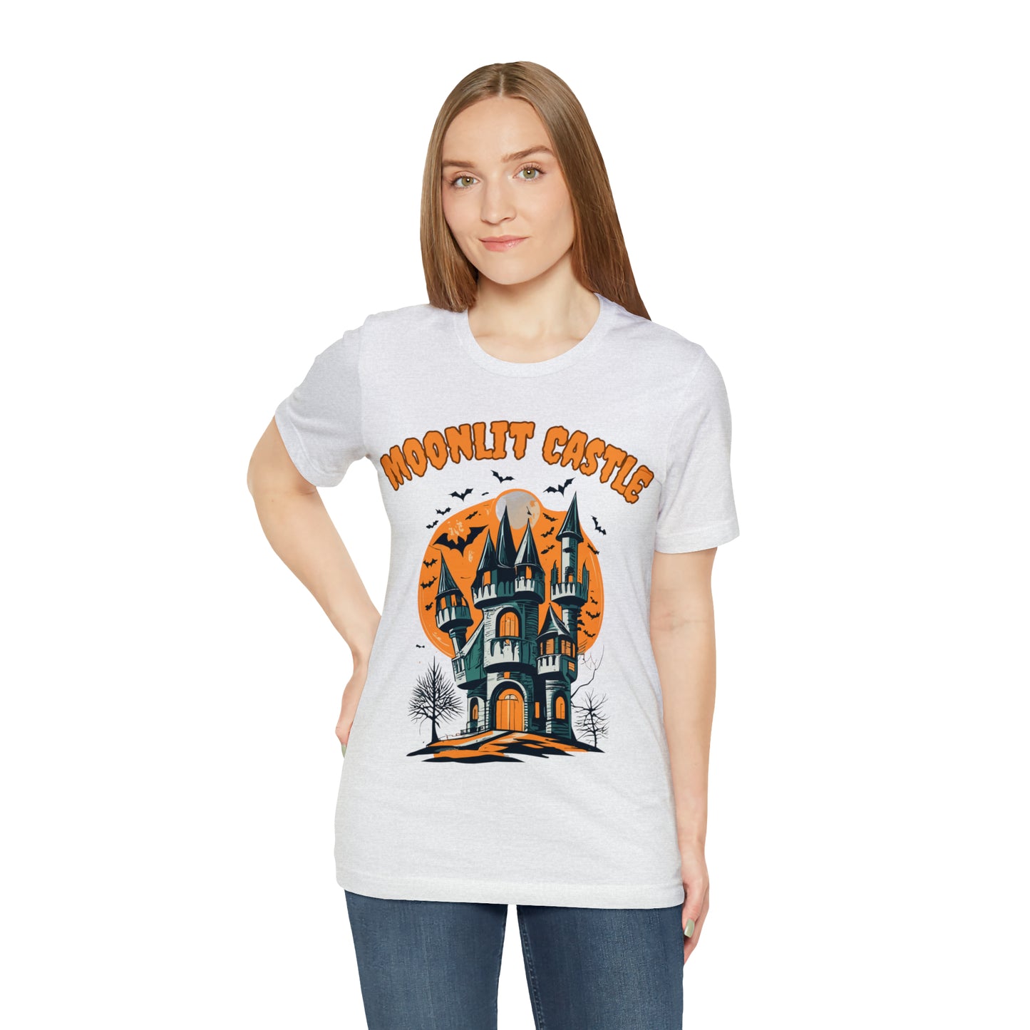 Moonlit Haunted Castle: Eerie Atmosphere T-Shirt | Halloween Vibes Tee