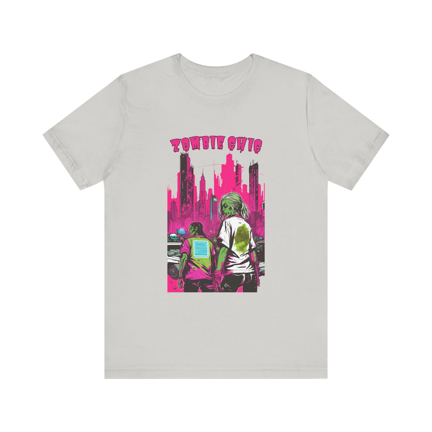 Cyberpunk Zombie Apocalypse: Dystopian Neon Cityscape T-Shirt | Halloween Vibes Tee