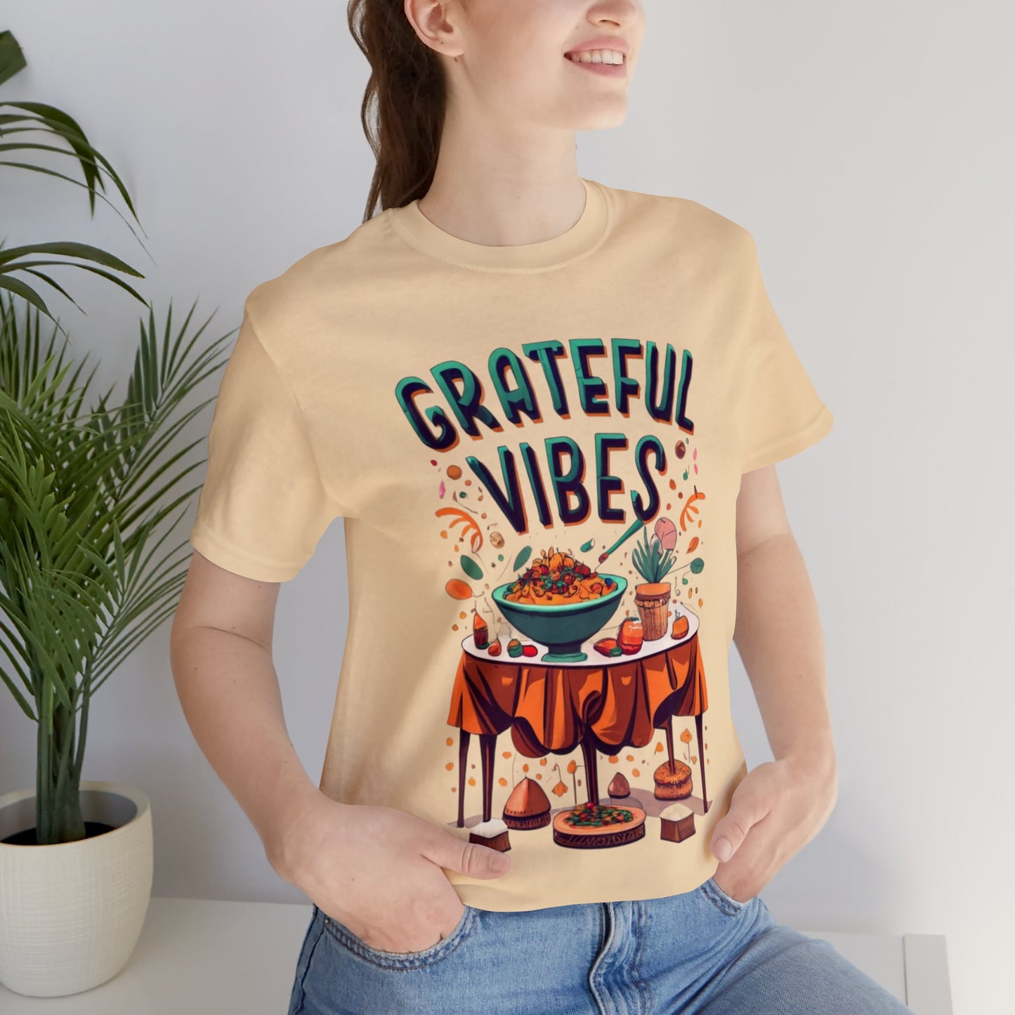 Grateful Vibes Gathering: Family Feast Unisex Tee | Festive Thanksgiving T-Shirts by Be Like No One (BLN1) - The Store