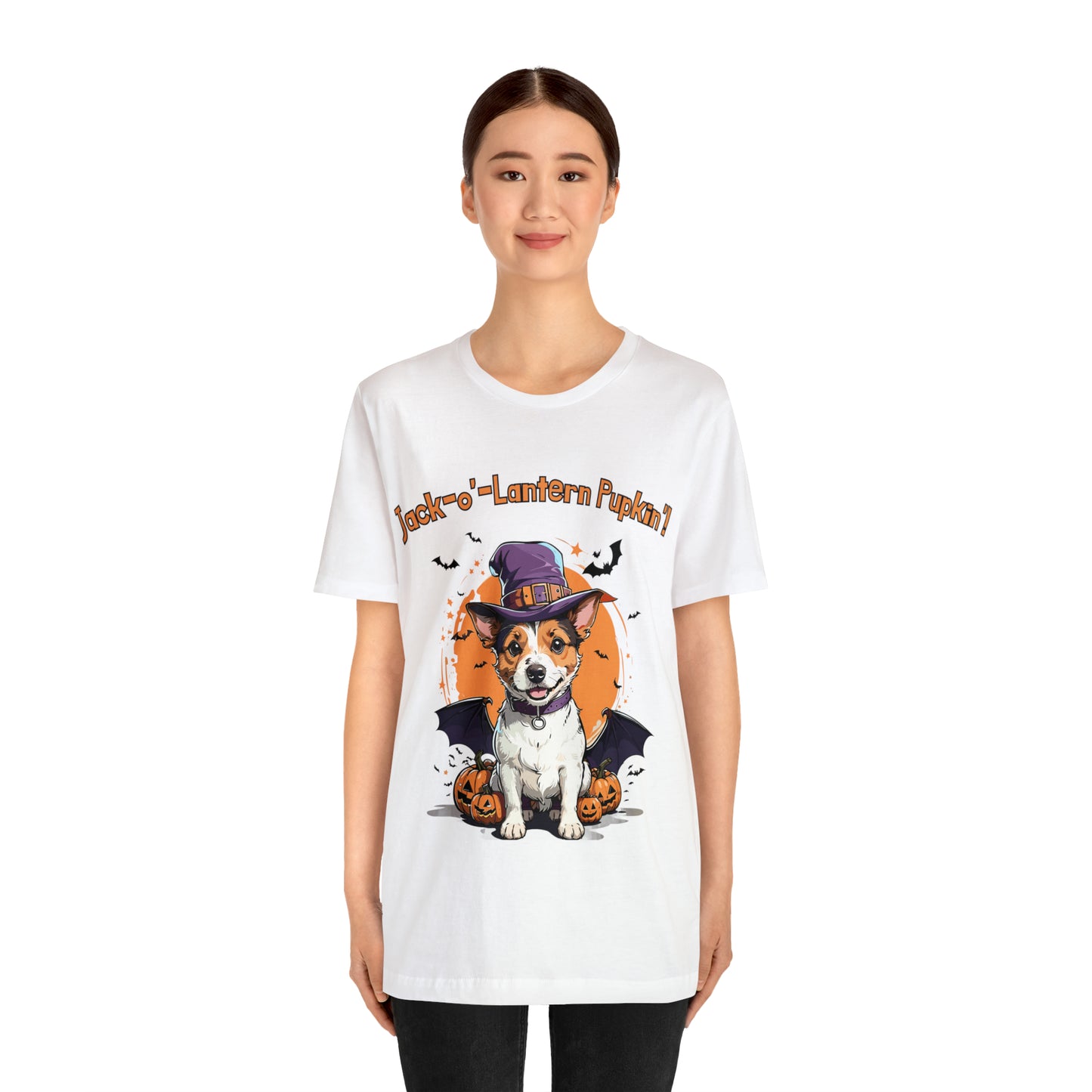 Jack Russell Terrier with Bat Wings: Halloween Pumpkin Pup T-Shirt | Halloween Vibes Tee