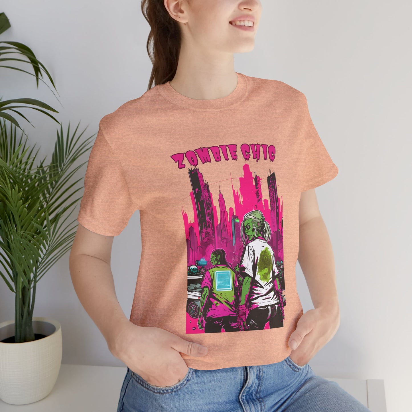 Cyberpunk Zombie Apocalypse: Dystopian Neon Cityscape T-Shirt | Halloween Vibes Tee